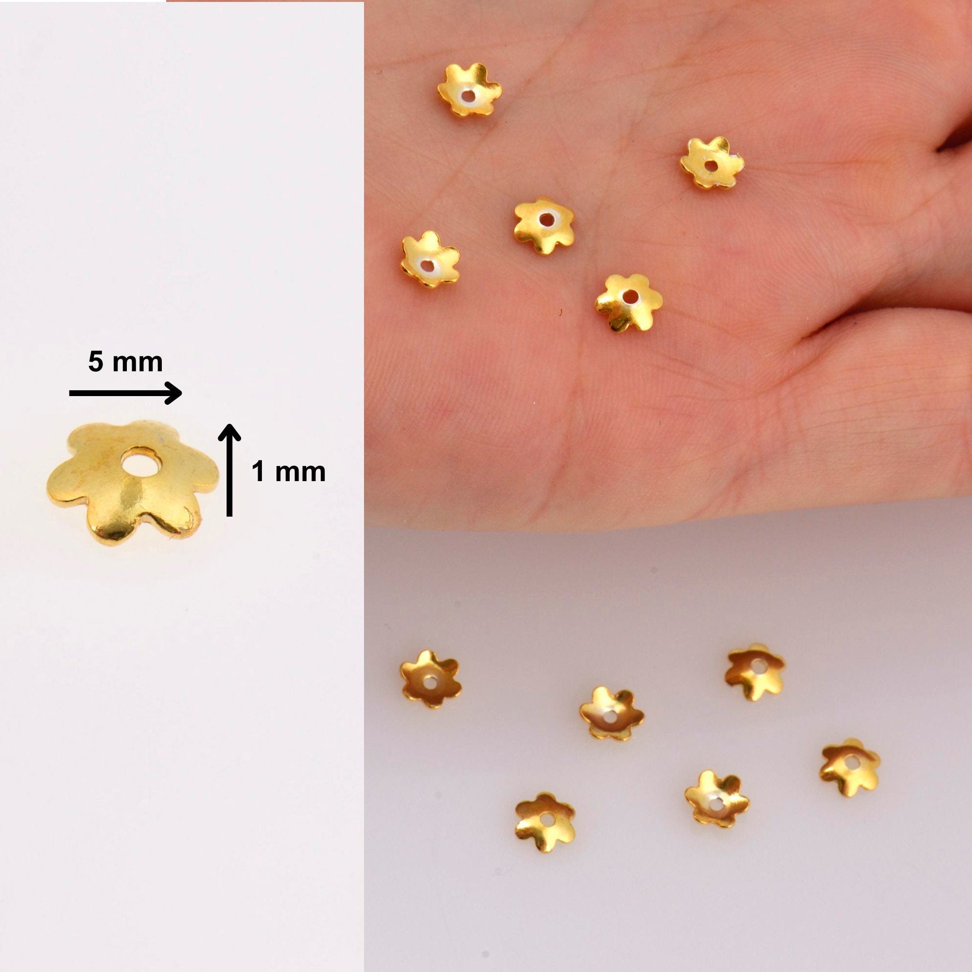 24K Gold Vermeil 5mm Plain Bead Caps, Gold Plated Shiny Plain Bead Caps, 925 Silver Bead Caps in Gold, Jewelry Spacer Bead Caps, VM14B