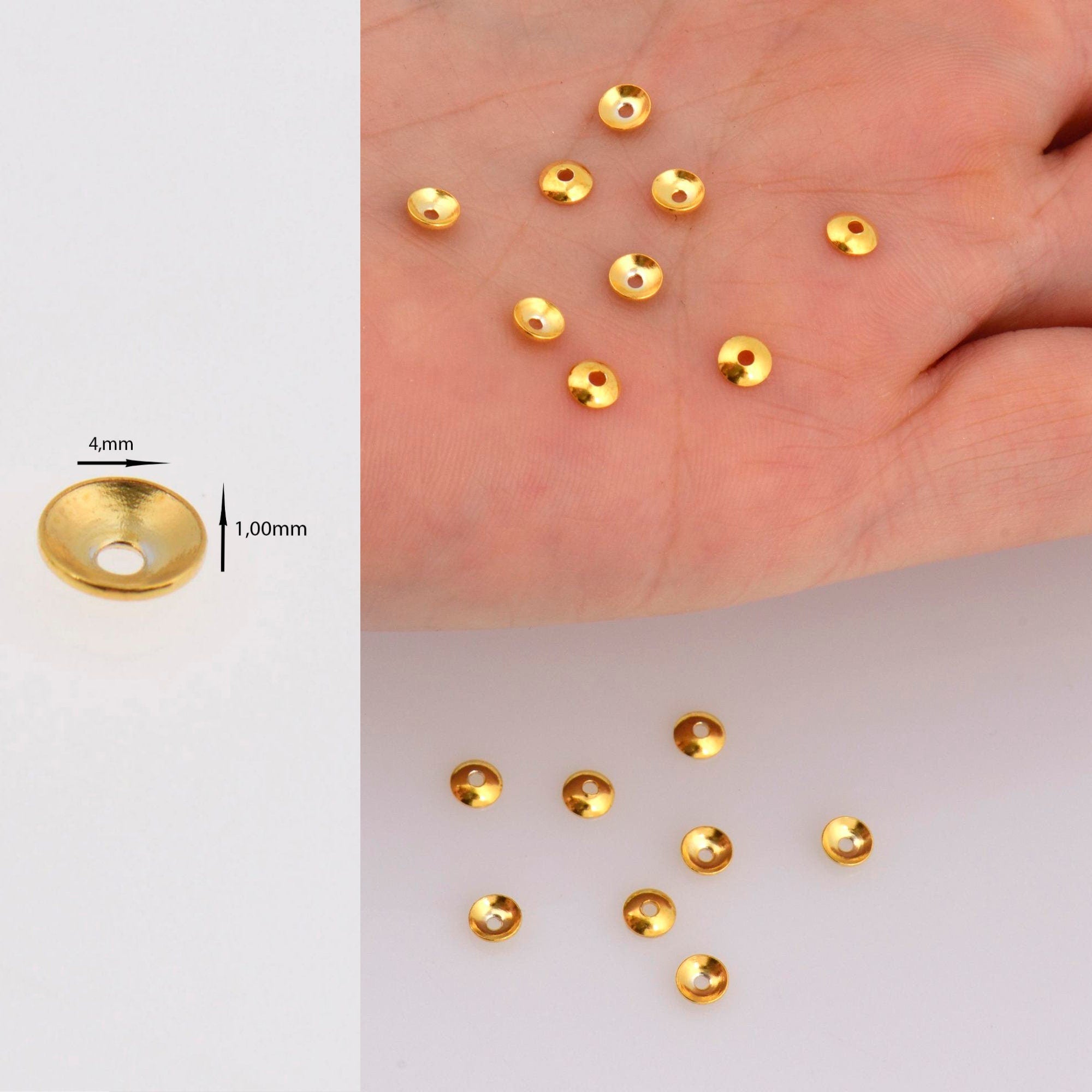 24K Gold Vermeil Plain Round Bead Caps, Gold Plated Shiny Round Bead Caps, 925 Silver Spacer Bead in Gold, Jewelry Making Supply, VM15A