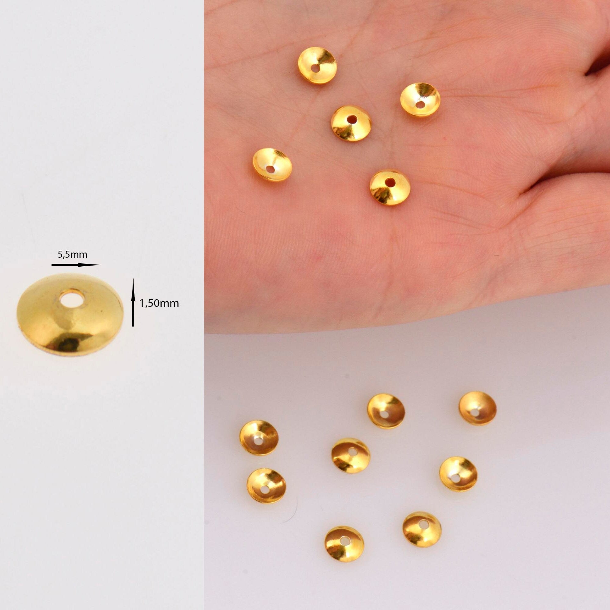 24K Gold Vermeil Plain Round Bead Caps, Gold Plated Shiny Round Bead Caps, 925 Silver Spacer Bead in Gold, Jewelry Making Supply, VM15B