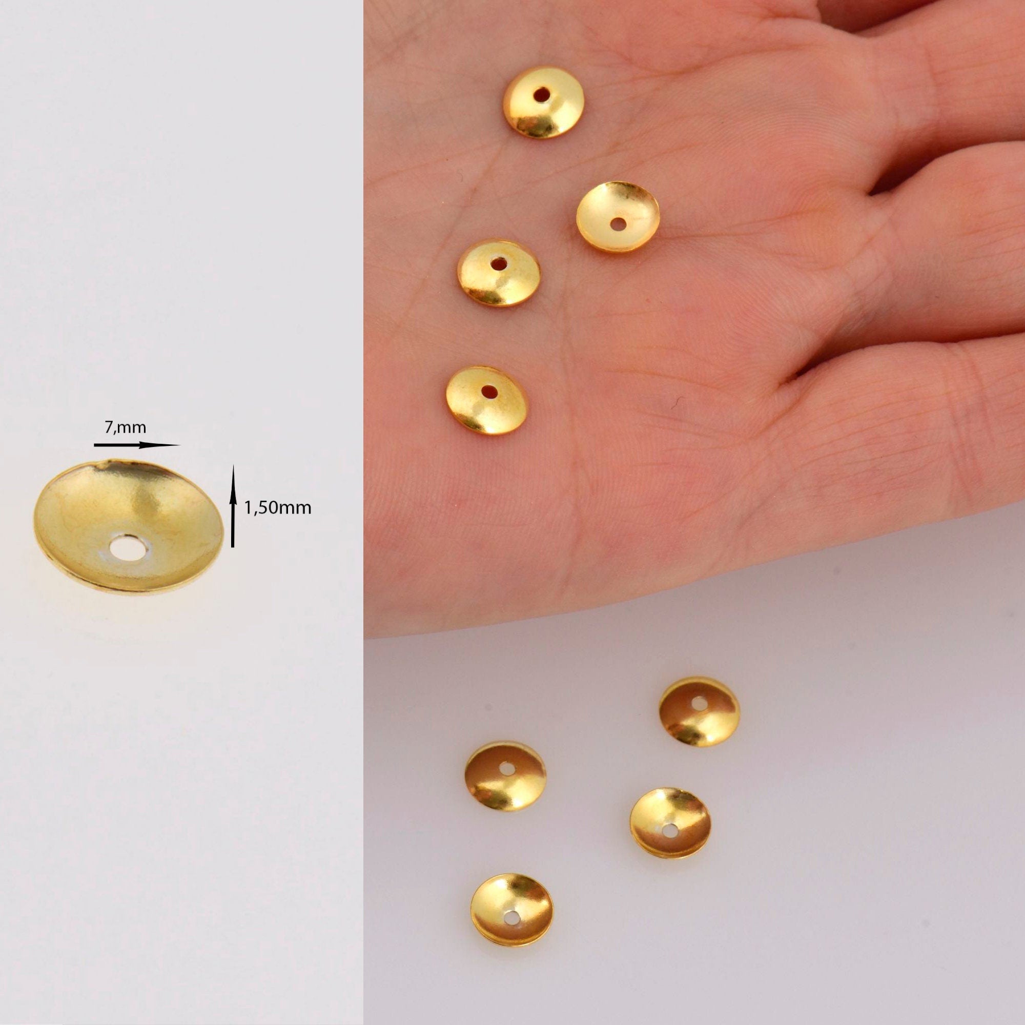 24K Gold Vermeil Plain Round Bead Caps, Gold Plated Shiny Round Bead Caps, 925 Silver Spacer Bead in Gold, Jewelry Making Supply, VM15C