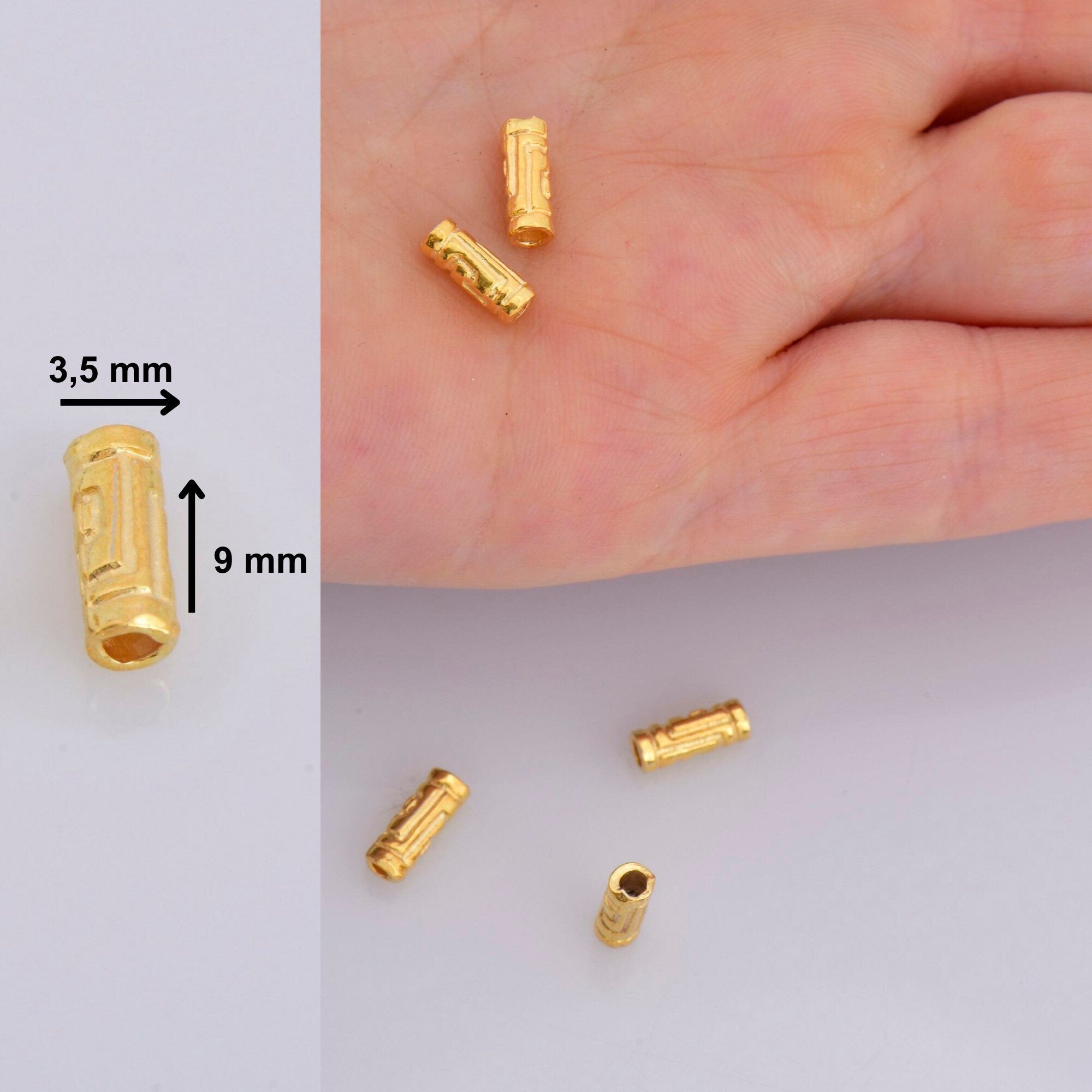 24K Gold Vermeil Spiral Tube Beads, Antique Tube Beads, 925 Silver Spacer Tube Beads in Gold, Tube Beads For Jewelry Making, VM23