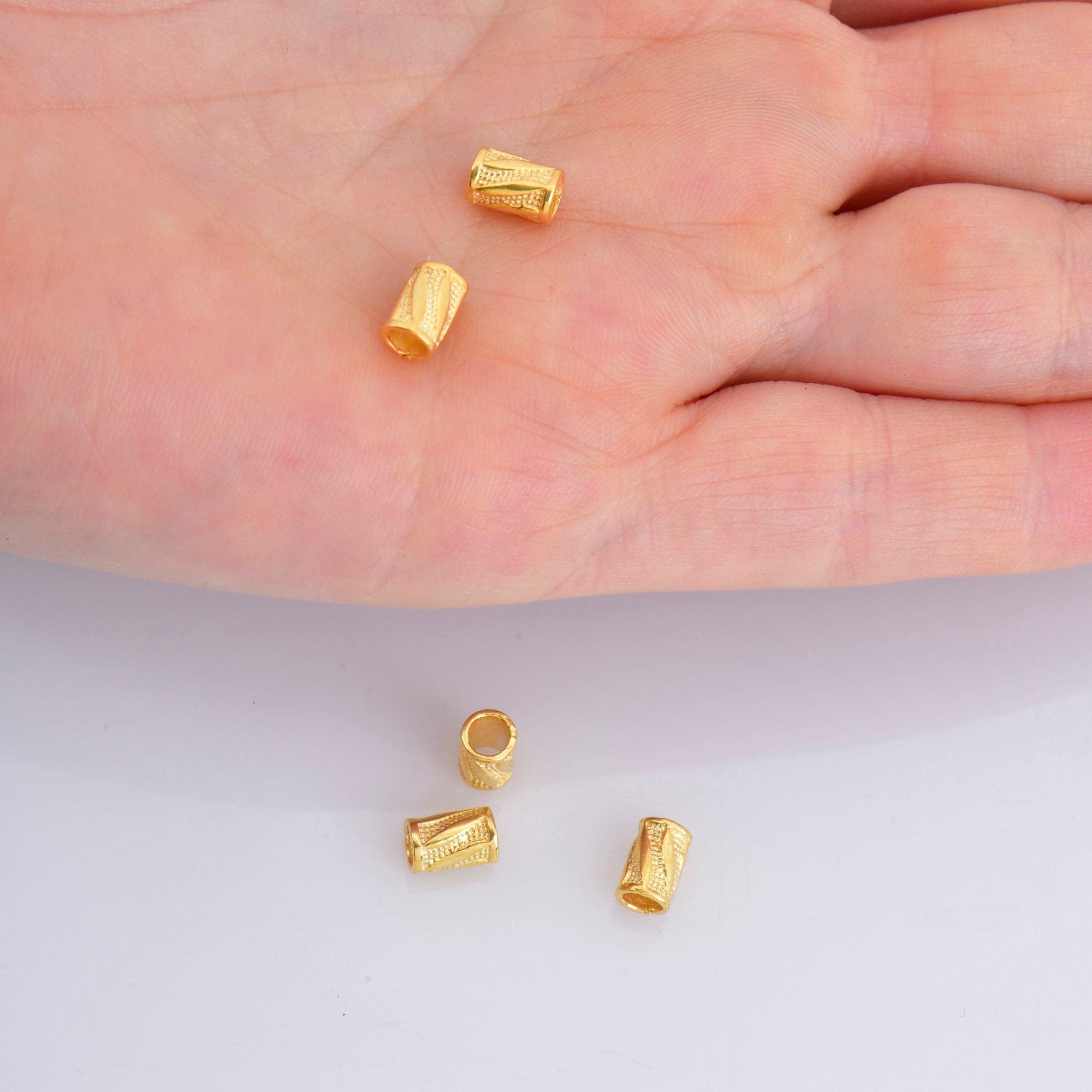 24K Gold Vermeil Tube Beads, 925 Plated Silver Tube Beads in Gold, Antique Spacer Tube Beads, Silver Tube Beads For Jewelry Making, VM26