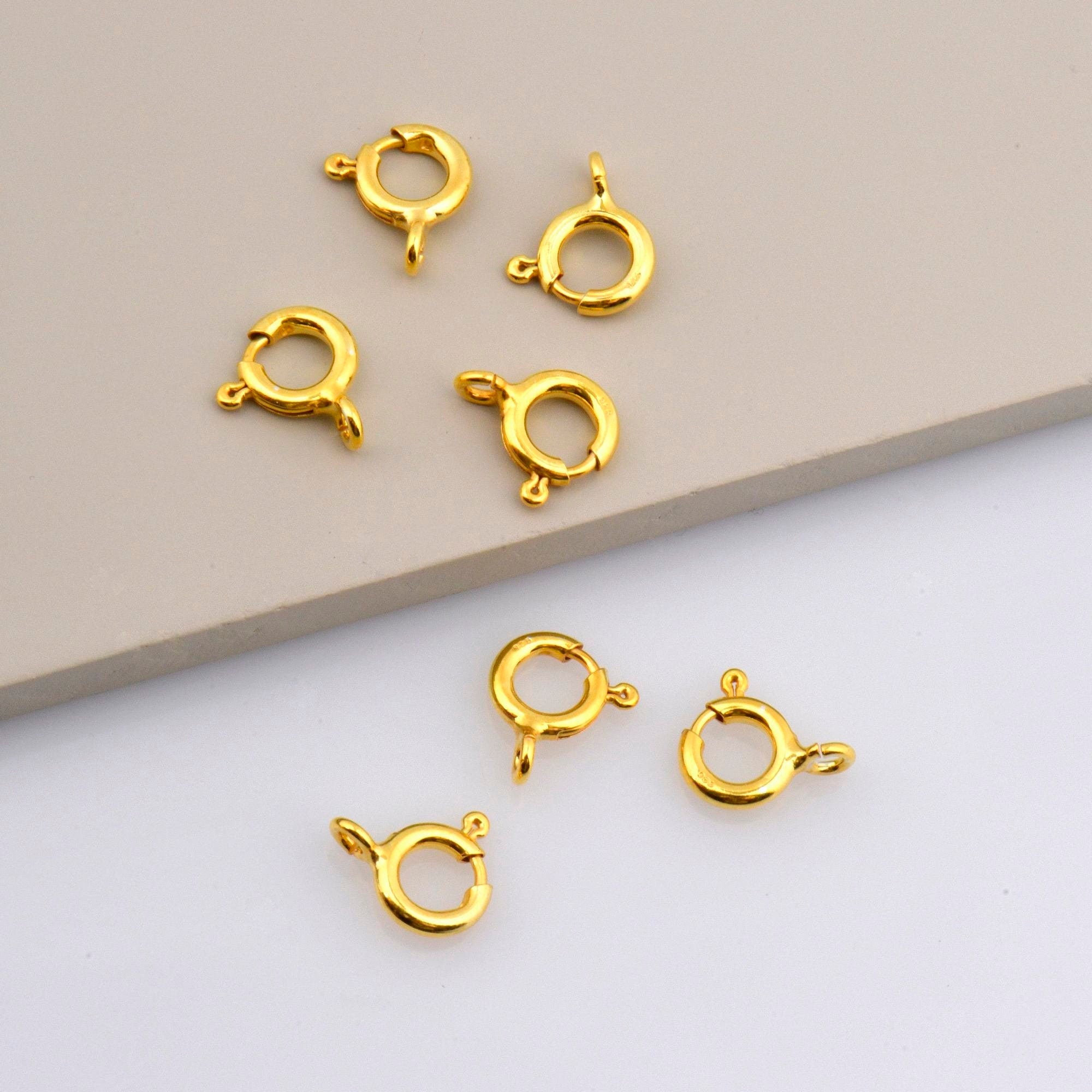 24K Gold Vermeil & 925 Silver Round Clasps, Solid Silver Round Trigger Clasp, Plated Round Spring Clasp, Jewelry Finding, M/VM56