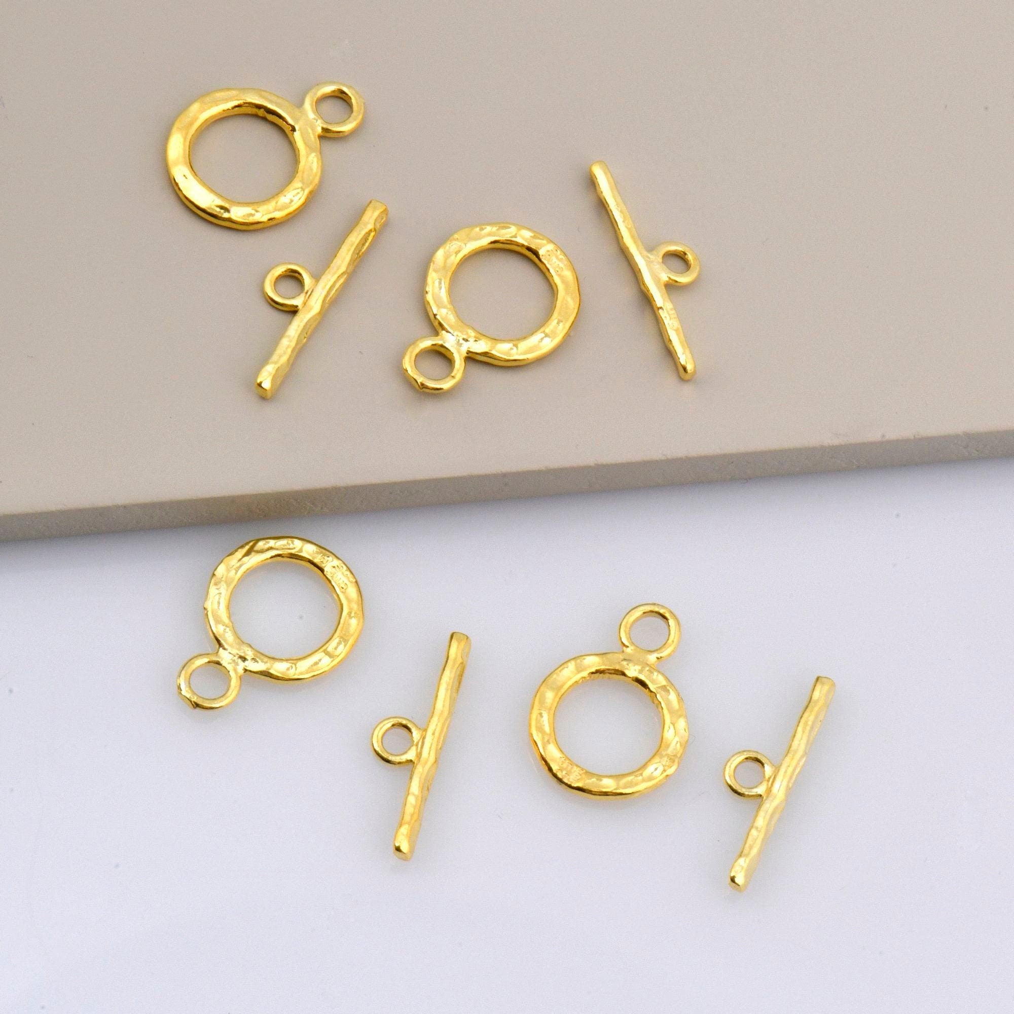 24K Gold Vermeil Toggle Clasps, 925 Solid Silver Toggle Clasp, Plated Organic Toggle Clasp Set, Jewelry Supply, Jewelry Findings, VM57A-C
