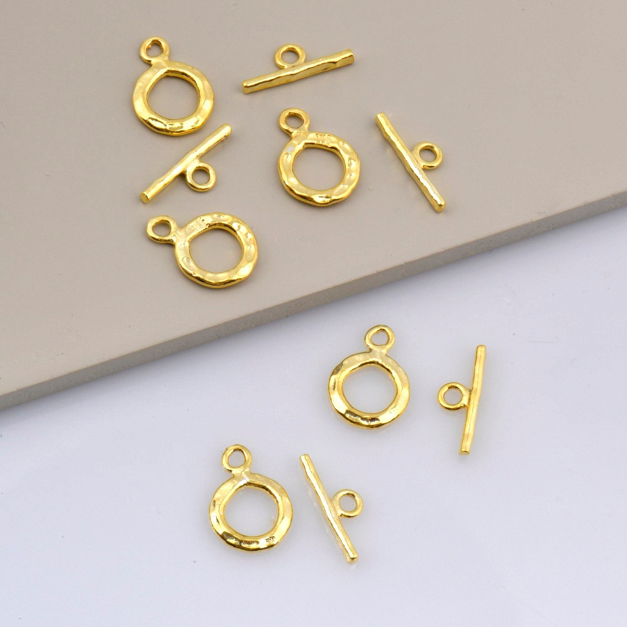 24K Gold Vermeil Toggle Clasps, 925 Solid Silver Toggle Clasp, Plated Organic Toggle Clasp Set, Jewelry Supply, Jewelry Findings, VM57A-C
