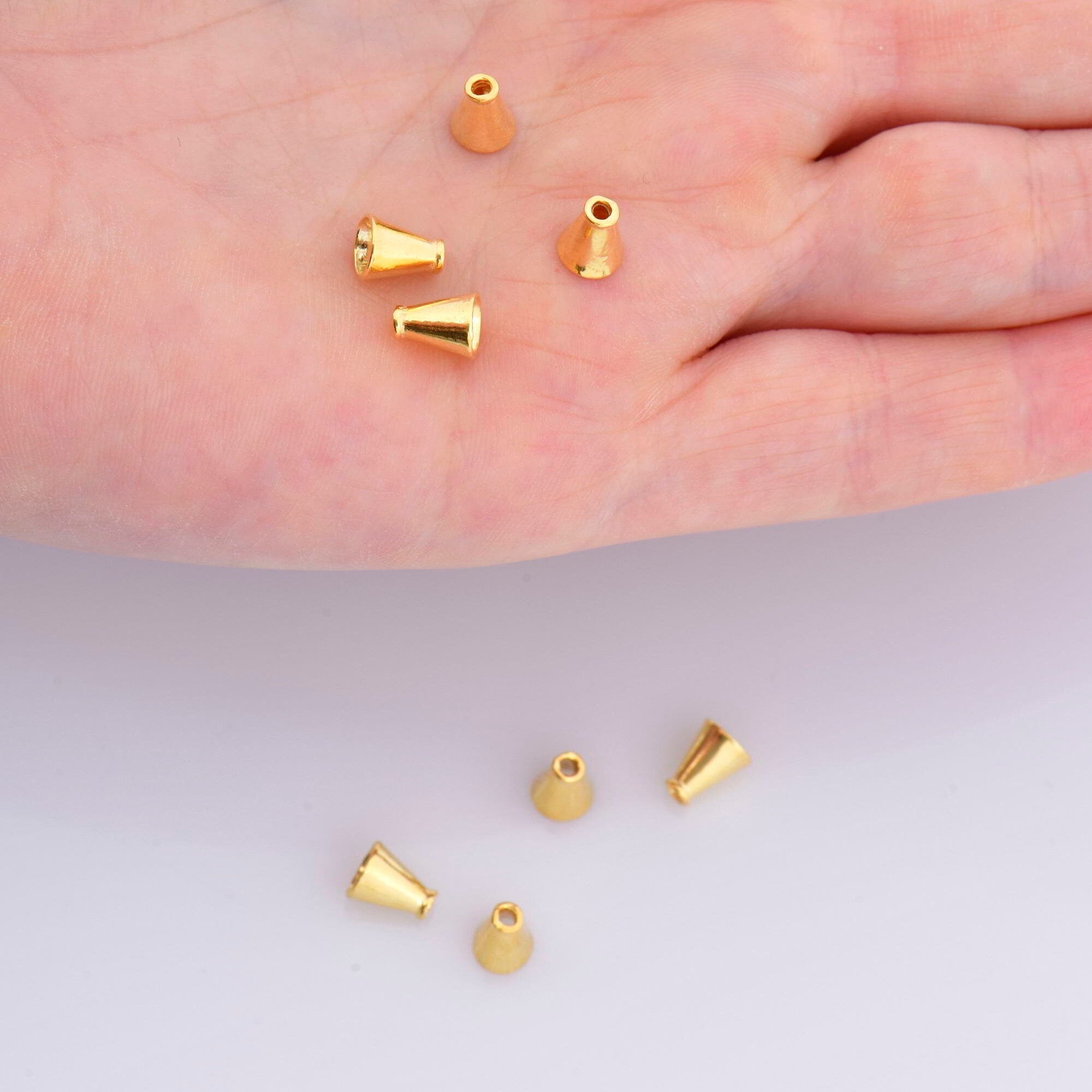 24K Gold Vermeil Cone Shape Beads, 24K Gold Plated Cone Bead Caps, 925 Solid Silver Plain Cone End Beads, Jewelry Making Supplies, VM28B