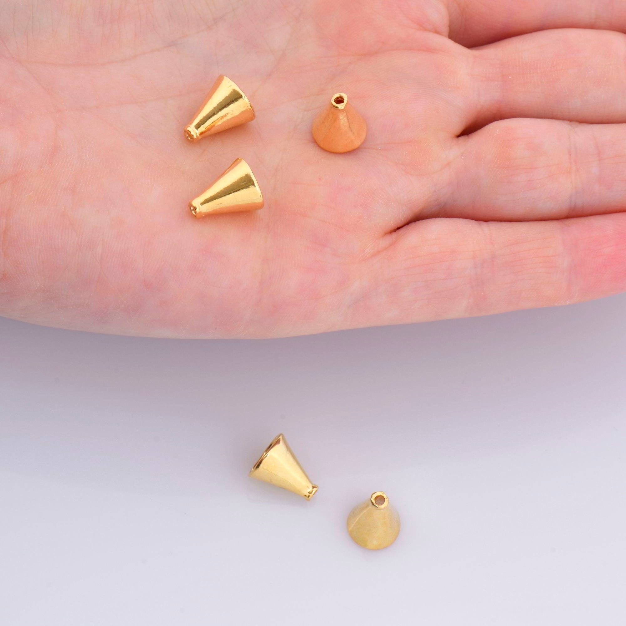 24K Gold Vermeil Cone Shape Beads, 24K Gold Plated Cone Bead Caps, 925 Solid Silver Plain Cone End Beads, Jewelry Making Supplies, VM28C