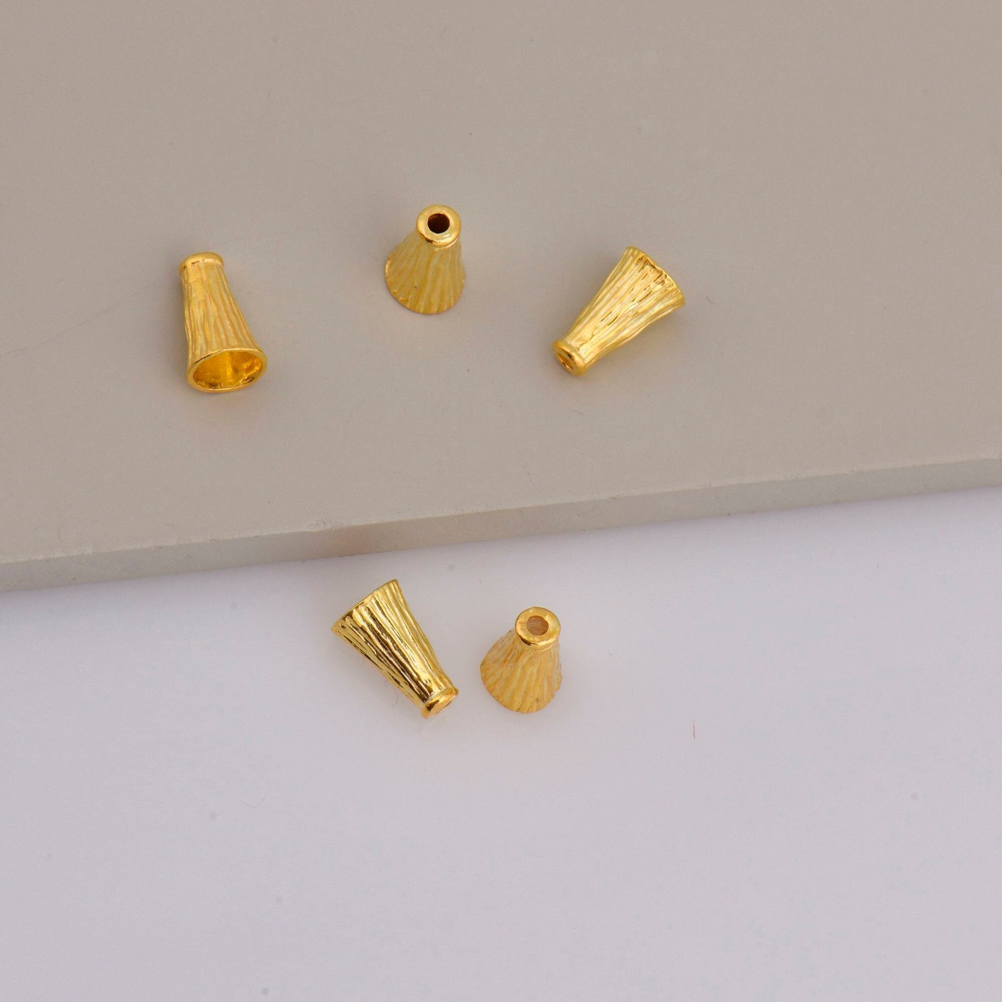 24K Gold Vermeil Cone Shape Beads, 24K Gold Plated Cone Bead Caps, 925 Silver End Bead Cones, Pyramid Bead Caps, Jewelry Findings, VM29A