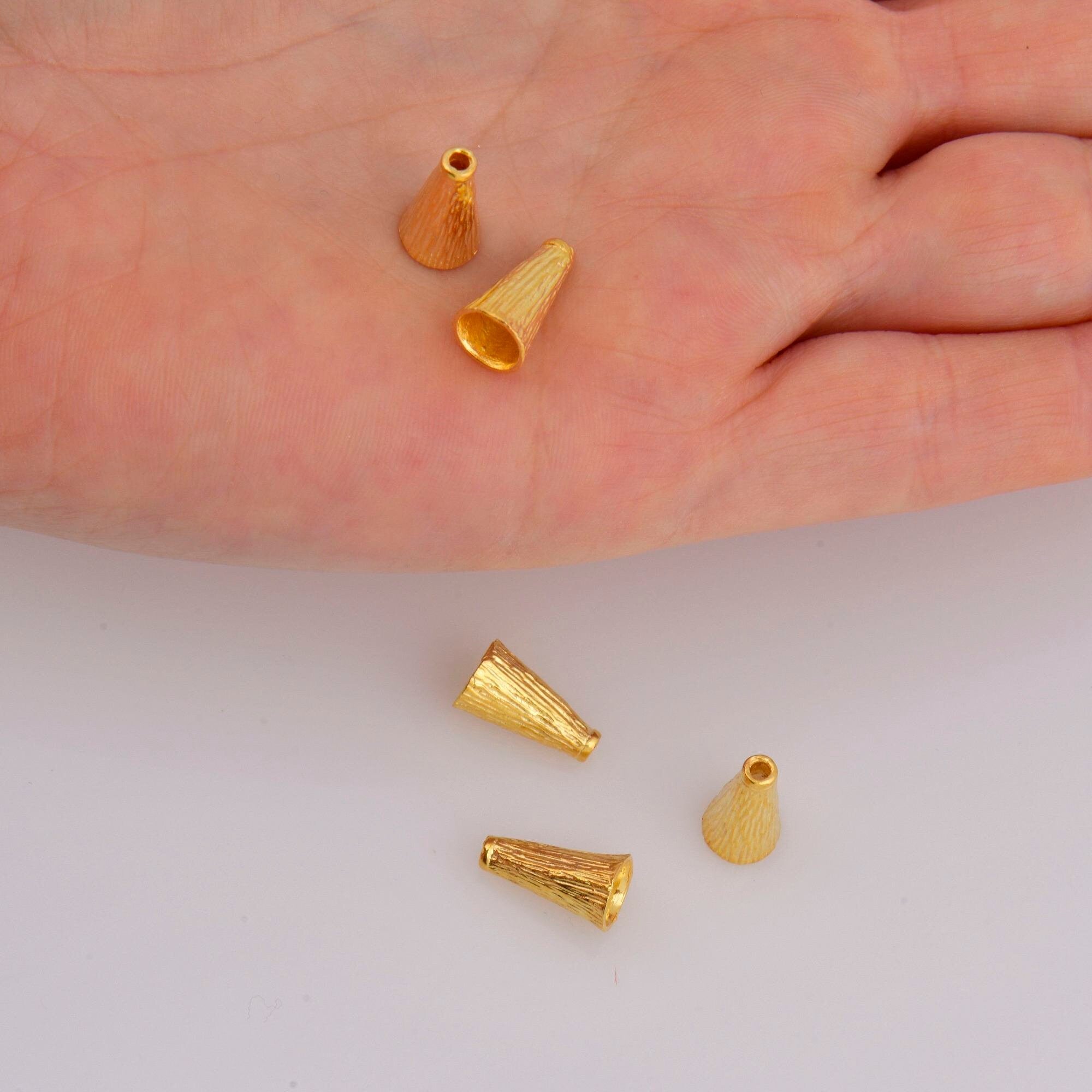 24K Gold Vermeil Cone Shape Beads, 24K Gold Plated Cone Bead Caps, 925 Silver End Bead Cones, Pyramid Bead Caps, Jewelry Findings, VM29B