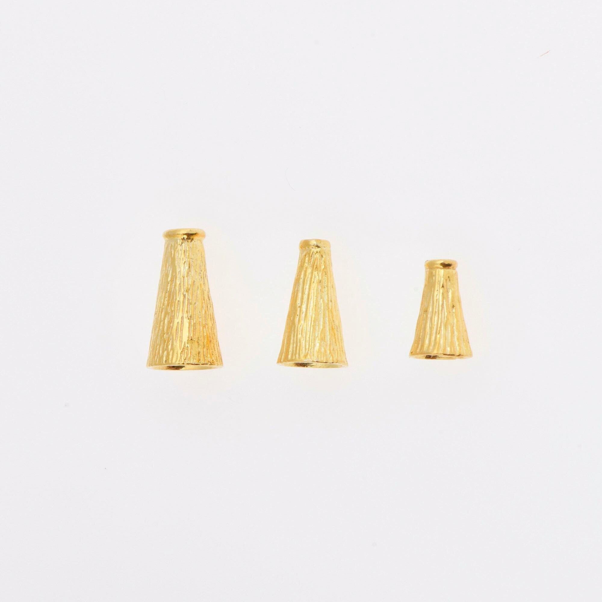 24K Gold Vermeil Cone Shape Beads, Gold Plated Cone Bead Caps, 925 Silver End Bead Cones, Pyramid Bead Caps, Jewelry Findings, VM29A-B-C