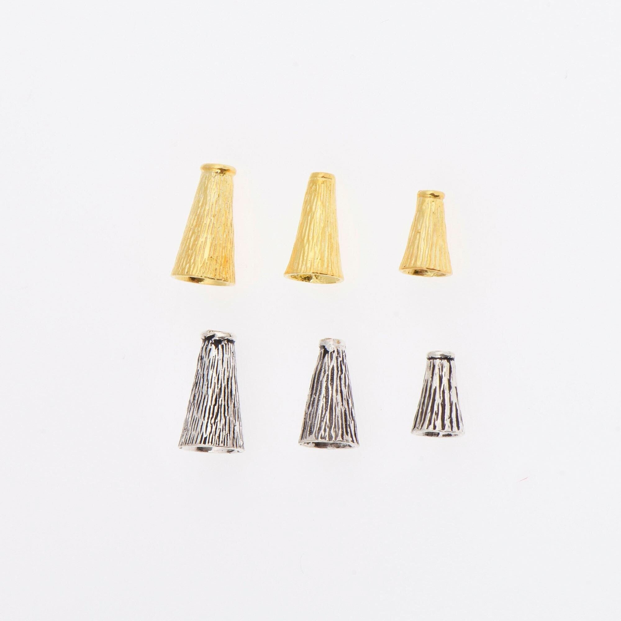 24K Gold Vermeil & 925 Silver Cone Shape Beads, Gold Cone Bead Caps, Antiique Silver End Bead Cones, Pyramid Bead Caps VM/M29 A-B-C