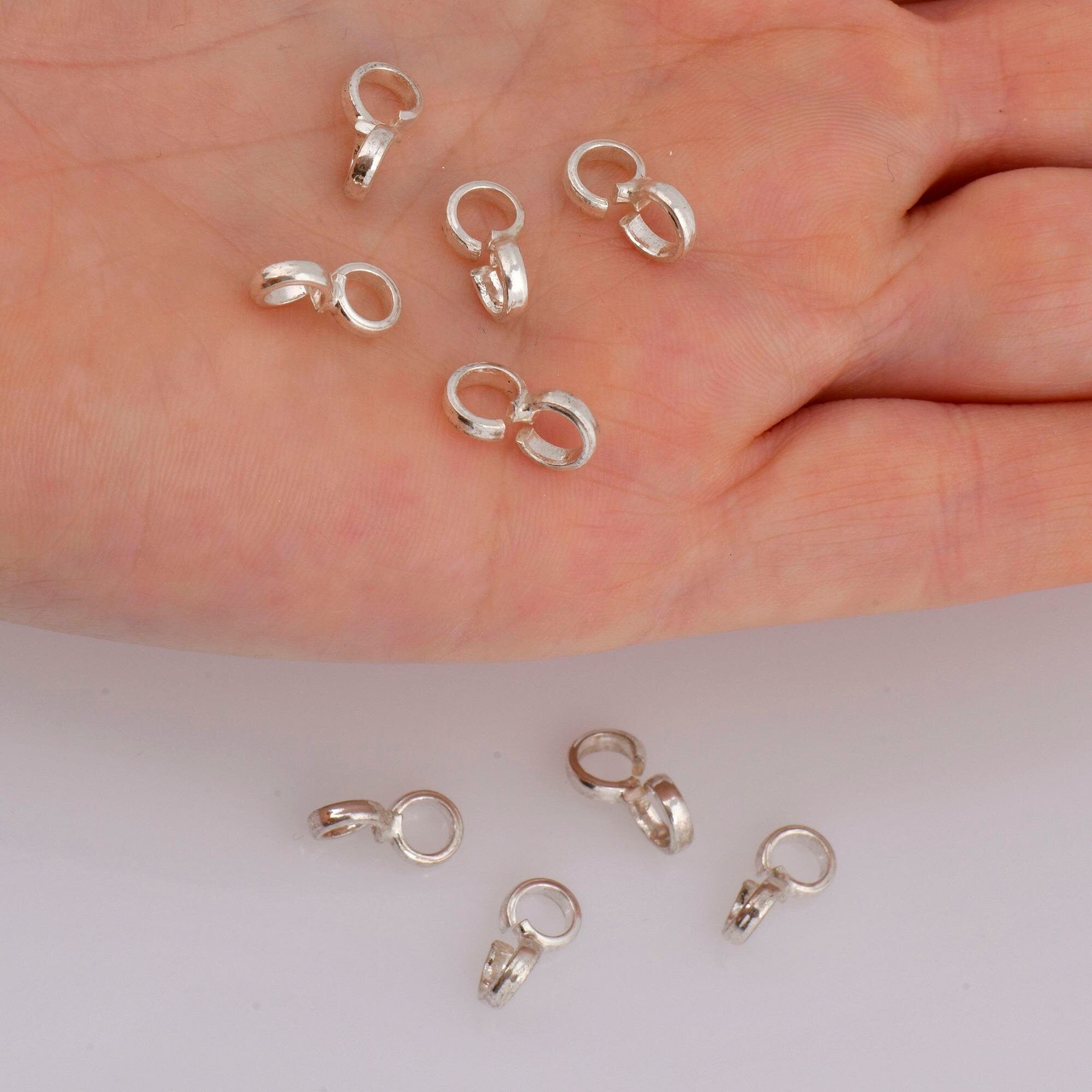 925 Sterling Silver Bails with Open Loop, Solid Silver Open Loop Bails, Smooth Silver Connector Bails, Bail Charms, Jewelry Findings, M30B