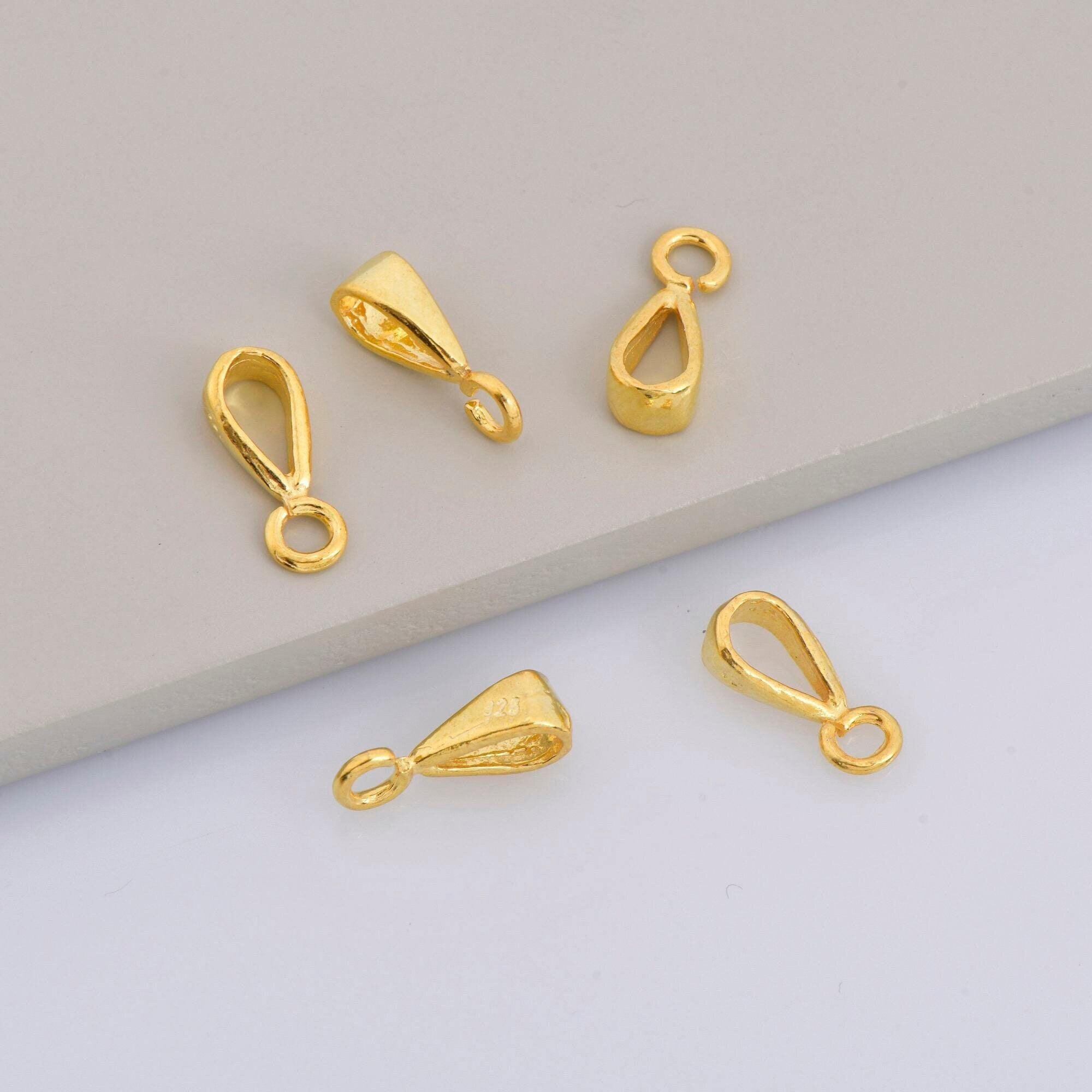 24K Gold Vermeil Bails with Open Loop, Gold Plated Open Ring Bails, 925 Smooth Silver Connector Bails, Bail Charms, Jewelry Findings, VM31