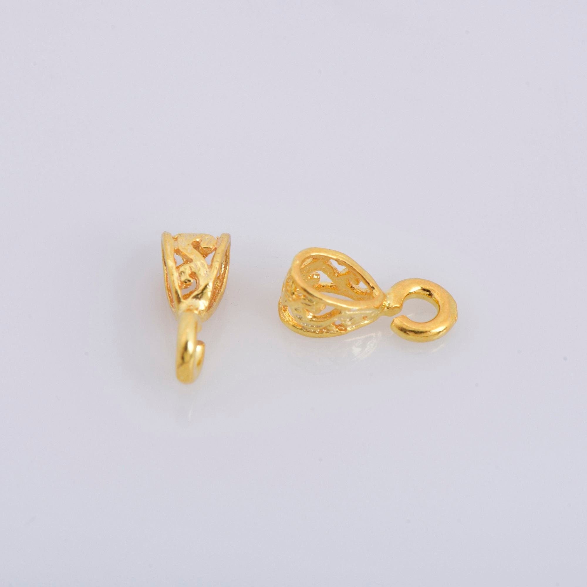 24K Gold Vermeil Filigree Bails with Open Loop, Gold Plated Open Loop Bails, 925 Silver Connector Filigree Bails, Silver Findings, VM34
