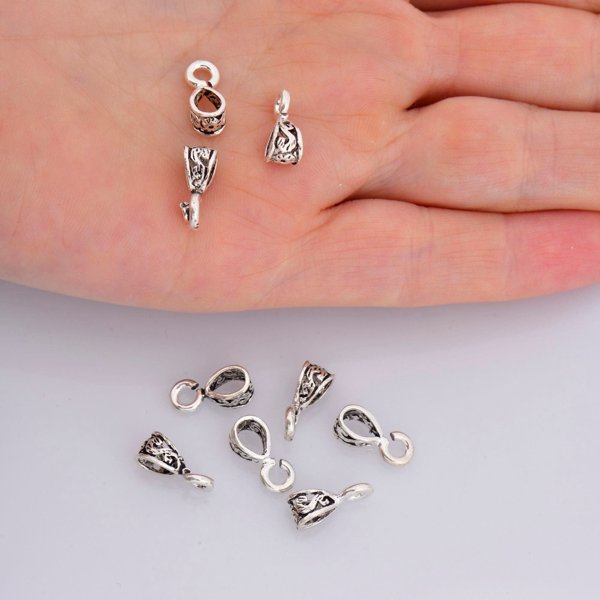 925 Sterling Silver Filigree Bails with Open Loop, Solid Open Loop Bails, Antique Silver Connector Filigree Bails, Jewelry Findings, M34