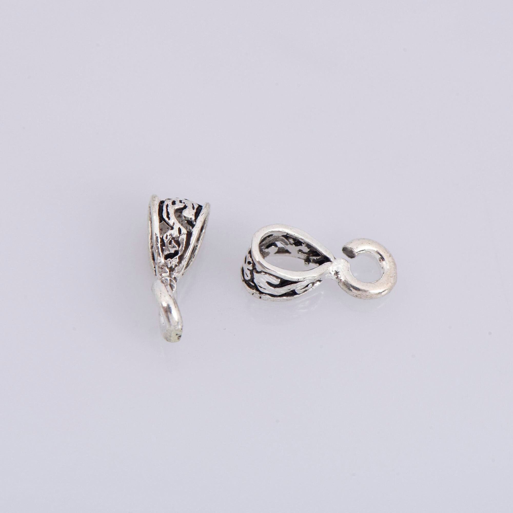 925 Sterling Silver Filigree Bails with Open Loop, Solid Open Loop Bails, Antique Silver Connector Filigree Bails, Jewelry Findings, M34