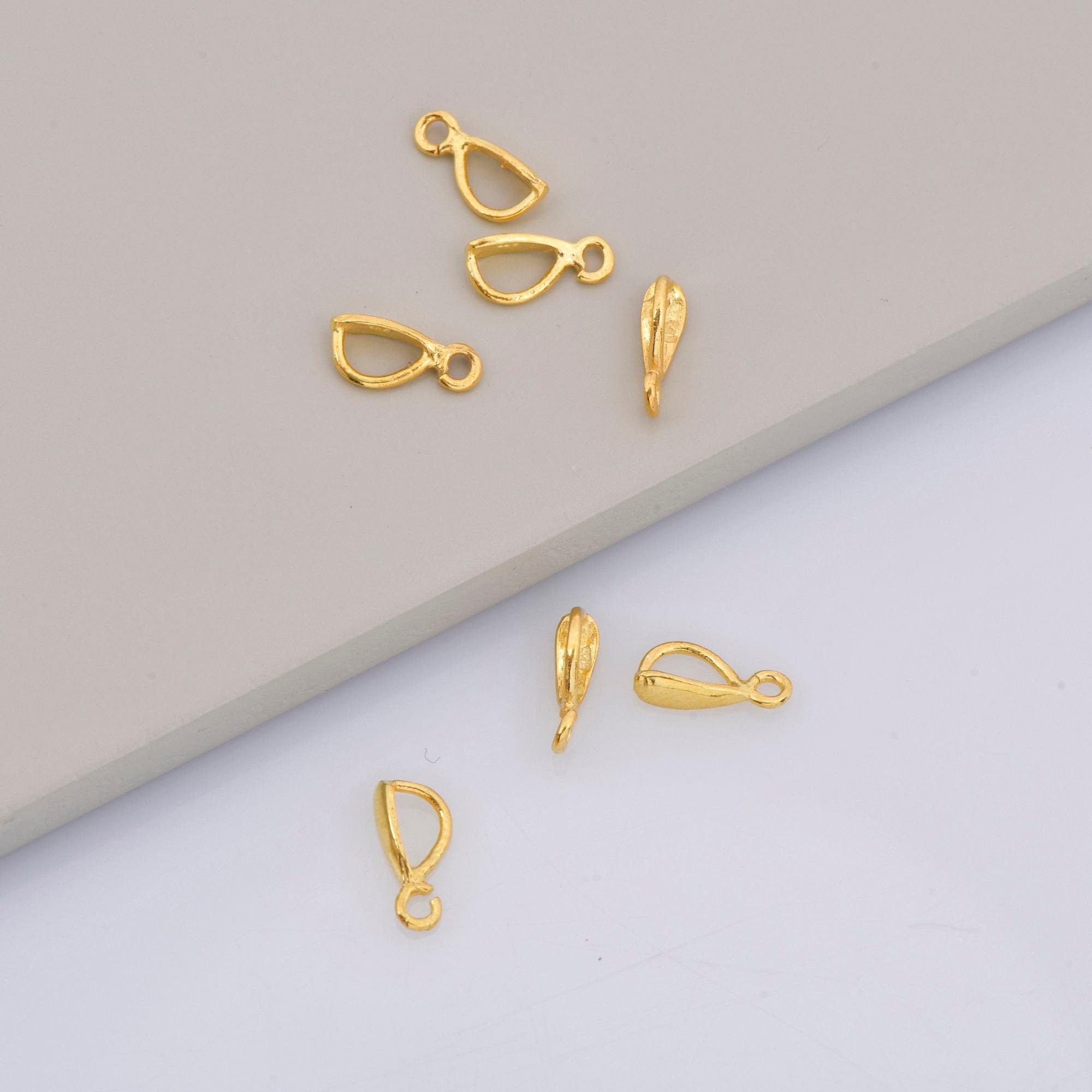 24K Gold Vermeil Bails with Open Loop, Gold Plated Open Loop Bails, 925 Smooth Silver Connector Bails, Bail Charms, Jewelry Findings, VM35