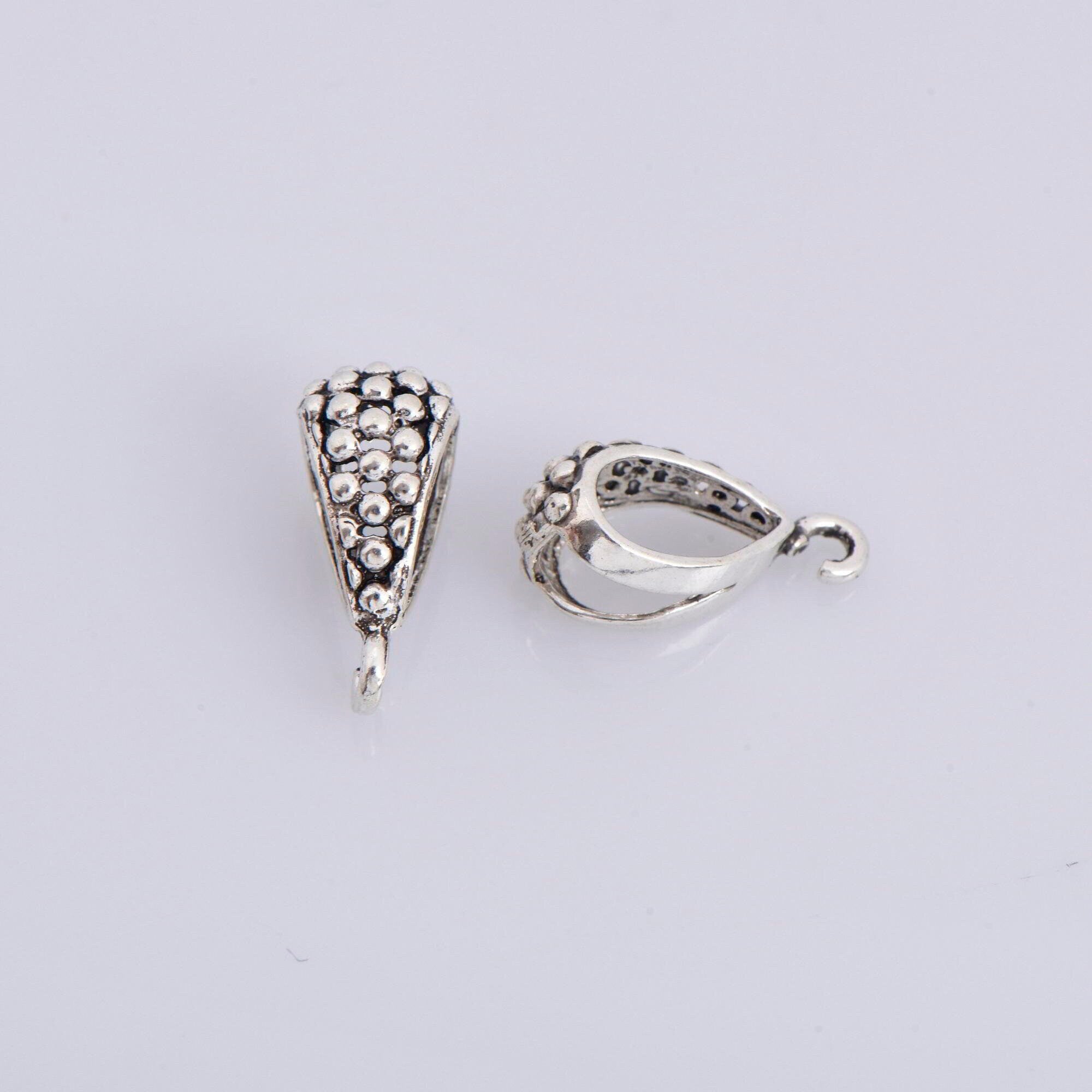 925 Sterling Silver Filigree Bails with Open Loop, Solid Open Loop Bails, Antique Silver Connector Filigree Bails, Jewelry Findings, M36