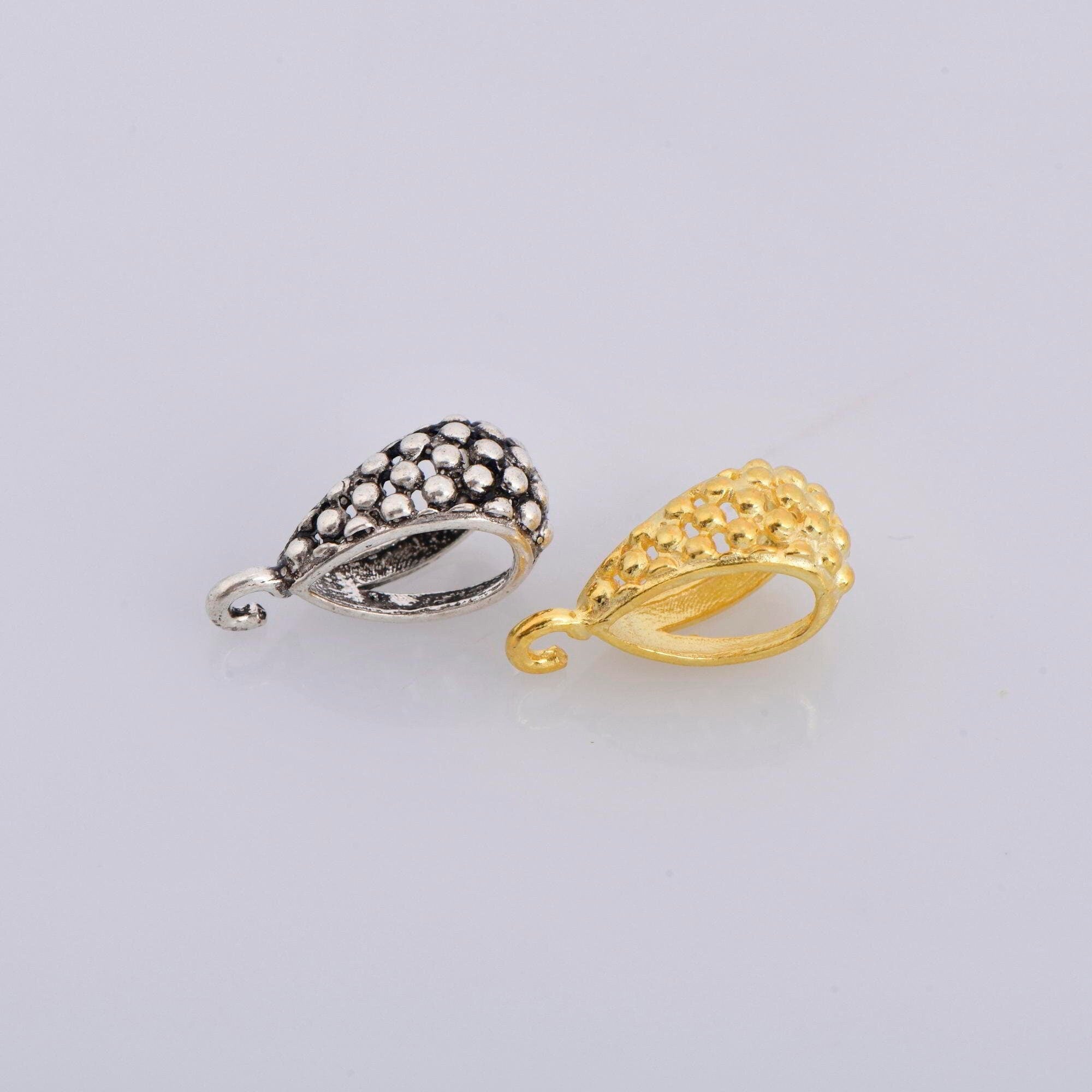 24K Gold Vermeil and 925 Silver Filigree Bails with Open Loop, Antique Silver Open Loop Bails, Connector Bails, Silver Findings, M/VM36