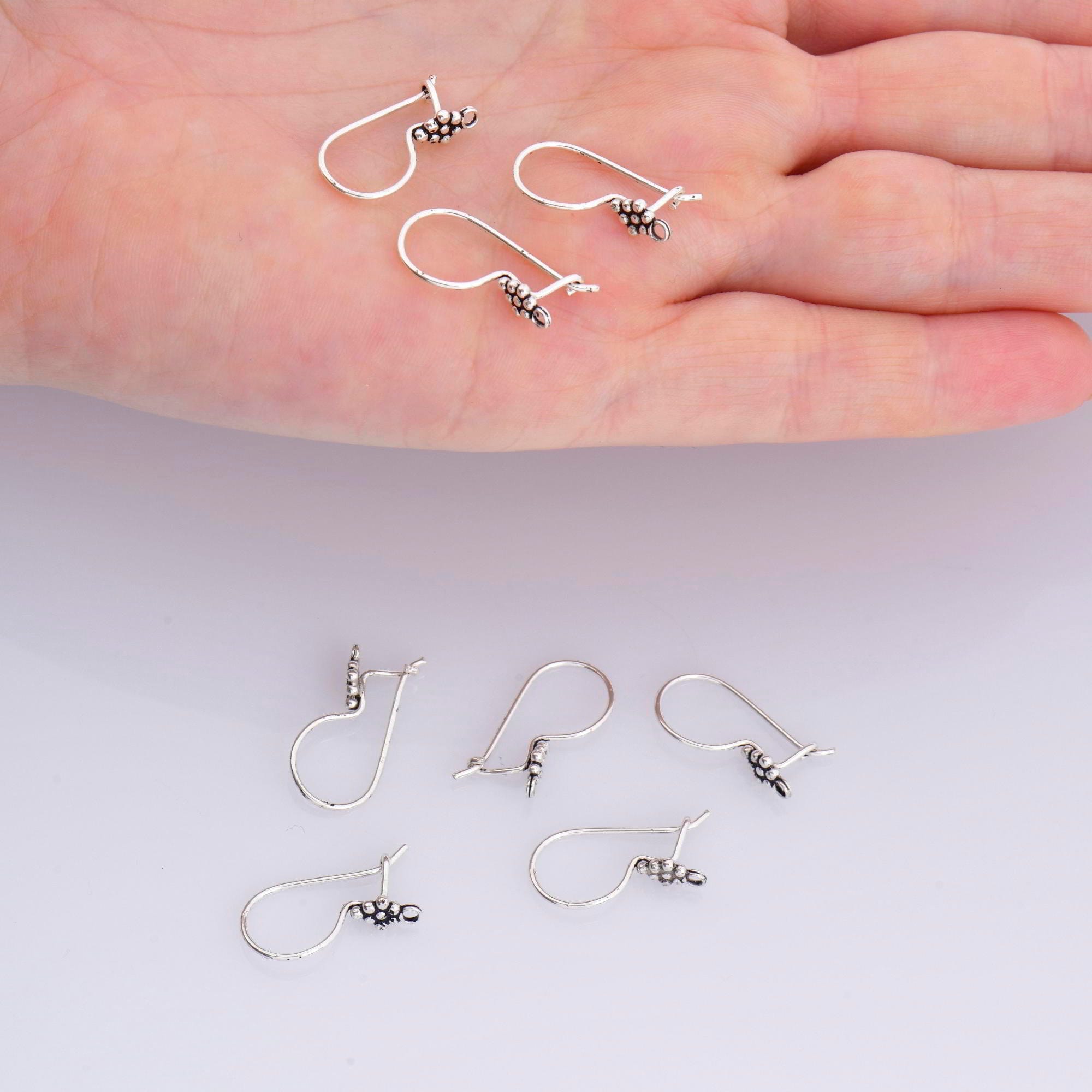 925 Sterling Silver Flower Ear Wires, Solid Silver Earring Hooks, Oxidized Silver Ear Wires, Earrings Making Supply, Jewelry Findings, M43