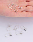 925 Sterling Silver Flower Ear Wires, Solid Silver Earring Hooks, Oxidized Silver Ear Wires, Earrings Making Supply, Jewelry Findings, M43