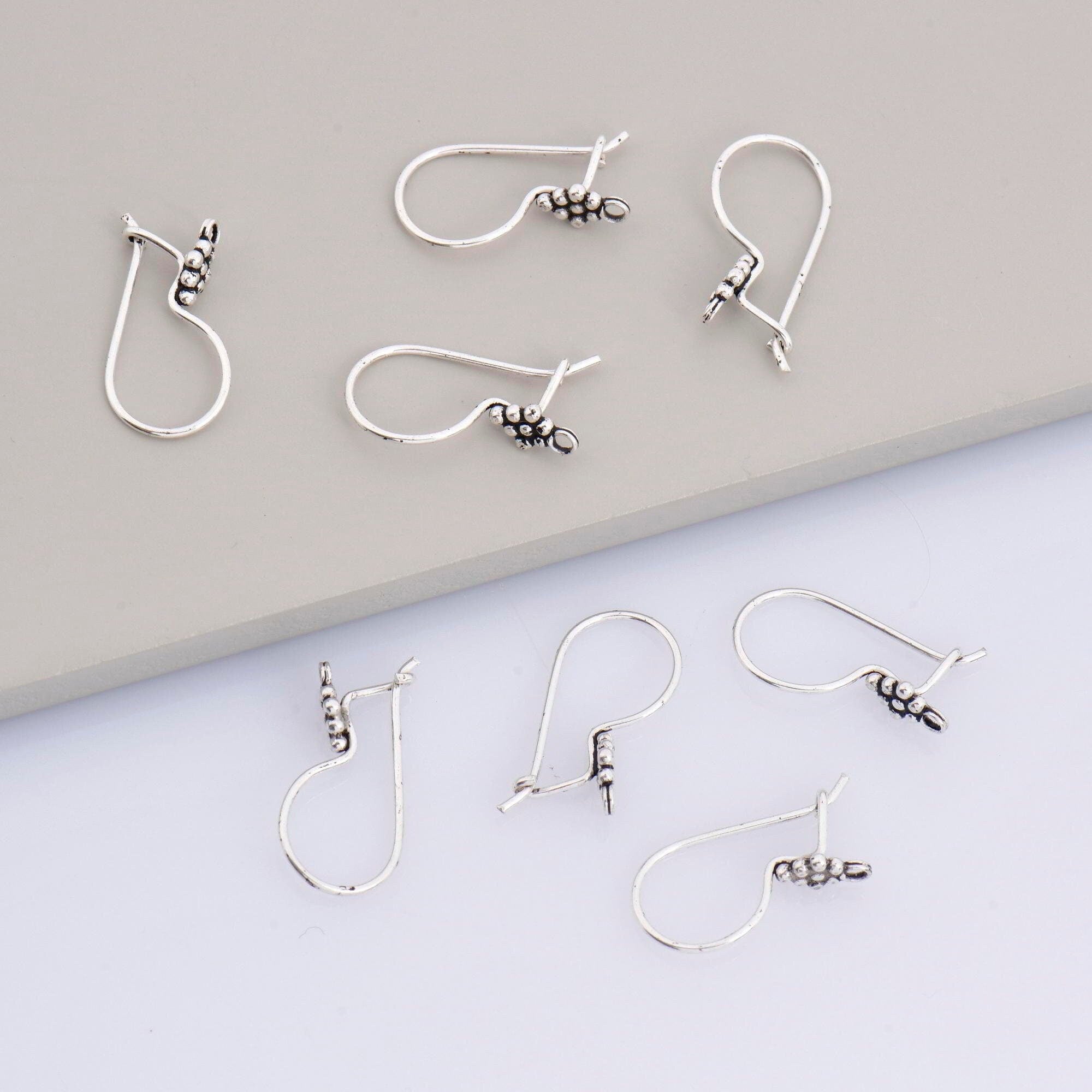 925 Sterling Silver Flower Ear Wires, Solid Silver Earring Hooks, Oxidized Silver Ear Wires, Earrings Making Supply, Jewelry Findings, M43