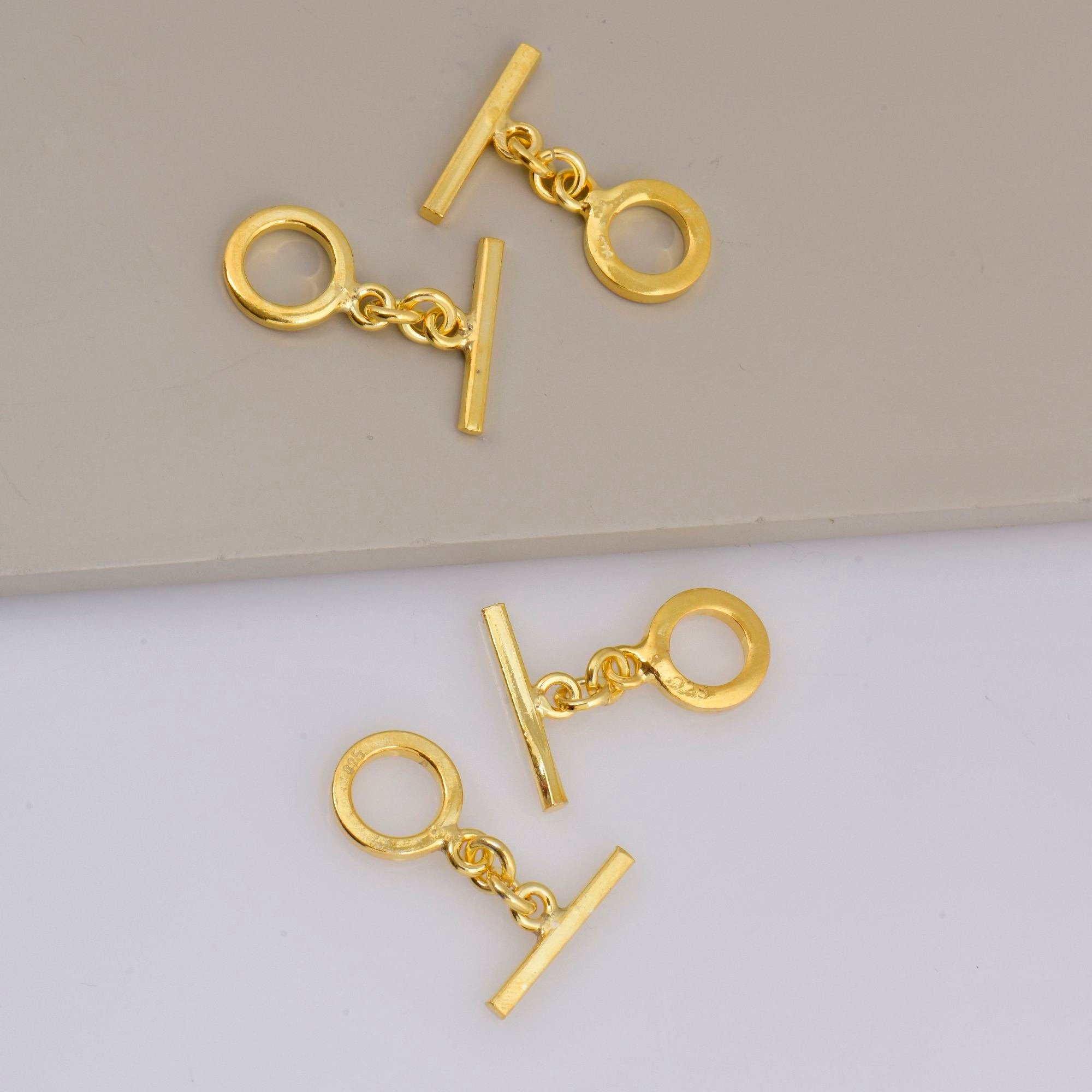 24K Gold Vermeil Toggle Clasps, 925 Solid Silver Toggle Clasp, Gold Plated Plain Toggle Clasp Set, Jewelry Supply, Jewelry Findings, VM58A