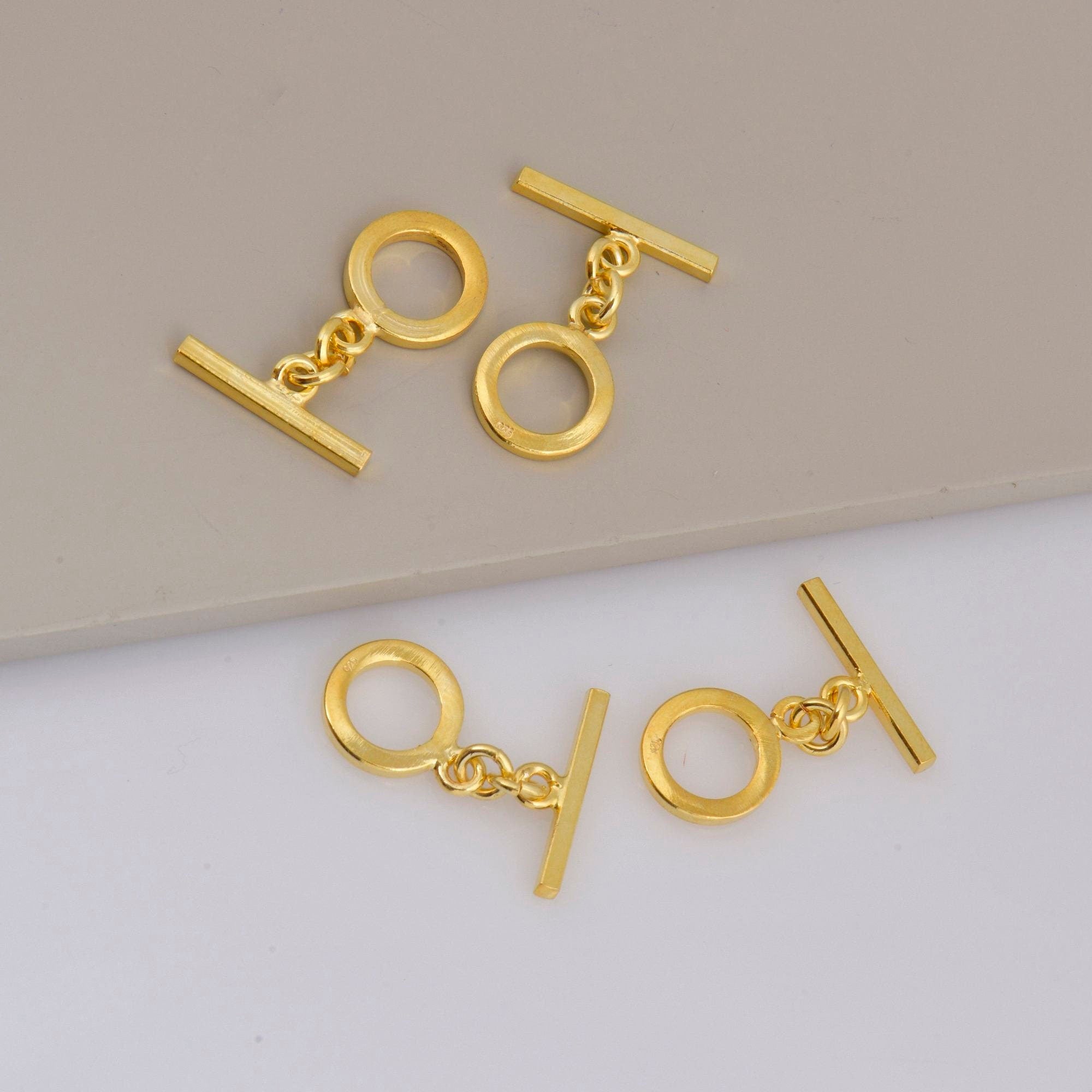 24K Gold Vermeil Toggle Clasps, 925 Solid Silver Toggle Clasp, Gold Plated Plain Toggle Clasp Set, Jewelry Supply, Jewelry Findings, VM58B