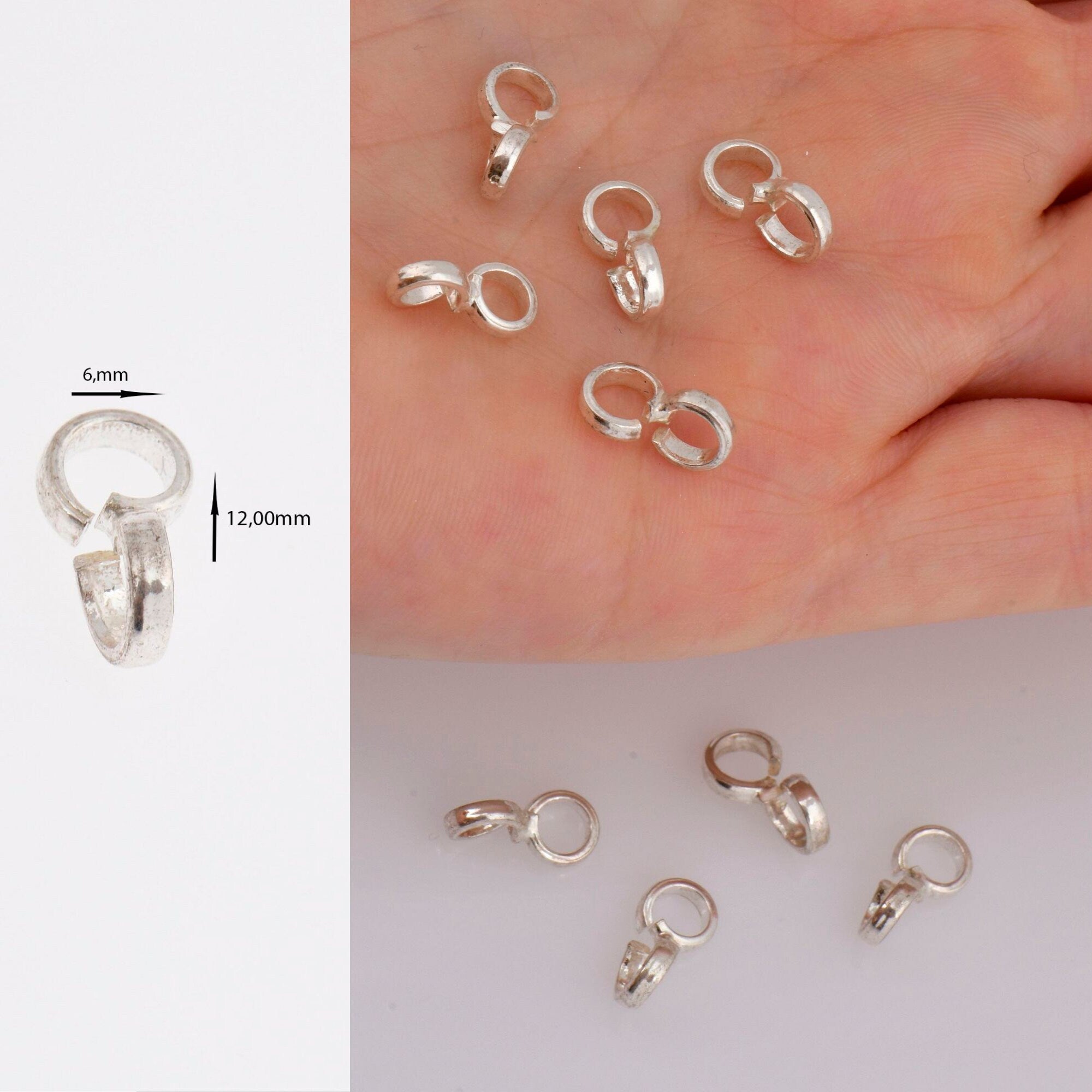 925 Sterling Silver Bails with Open Loop, Solid Silver Bails, Smooth Silver Connector Bails, Bail Charms, Jewelry Findings, M30A-B-C