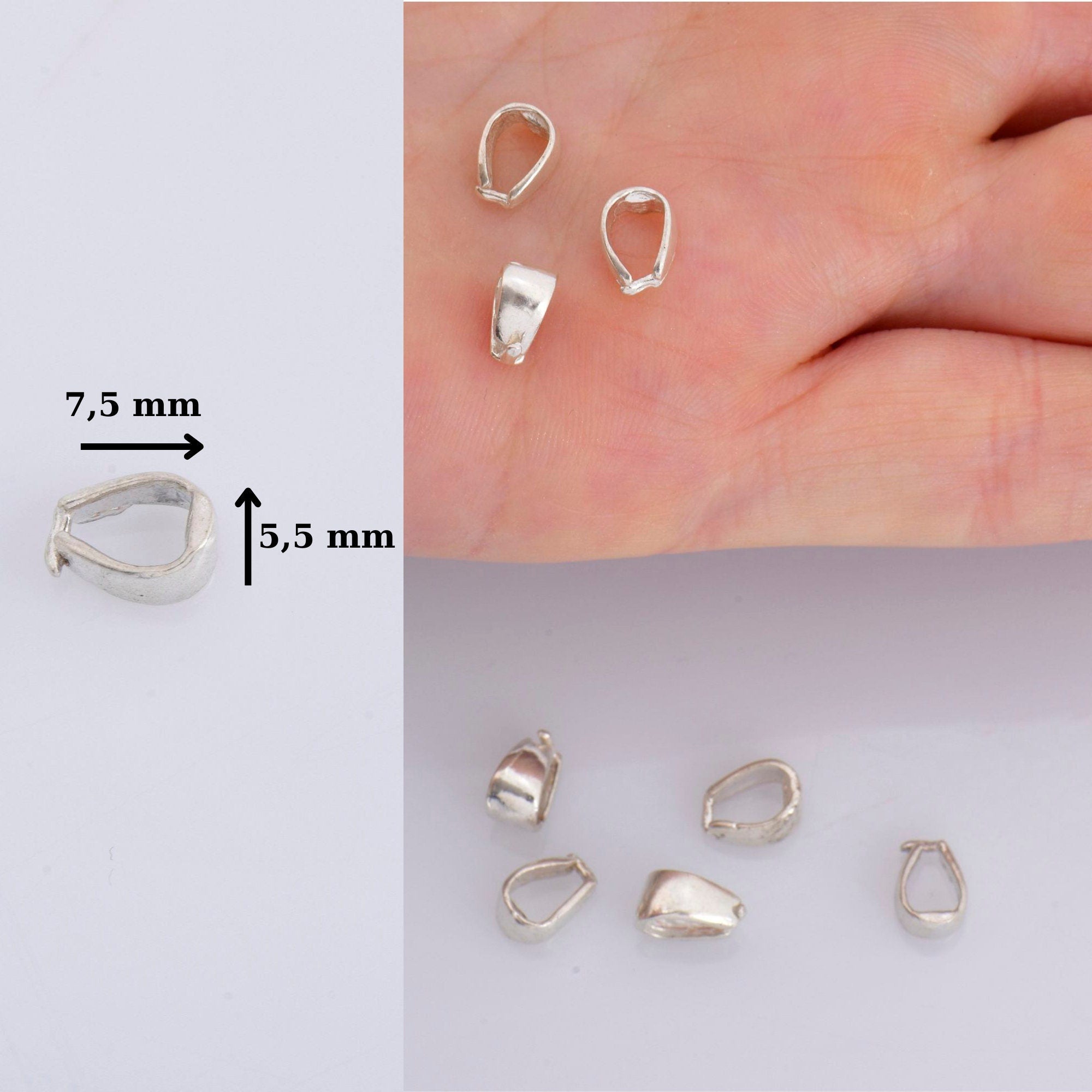 24K Gold Vermeil & 925 Silver Simple Bails, Silver Pinch Bails, Gold Plated, Plain Bails, Bail Charms, Finding For Jewelry Making, M/VM32