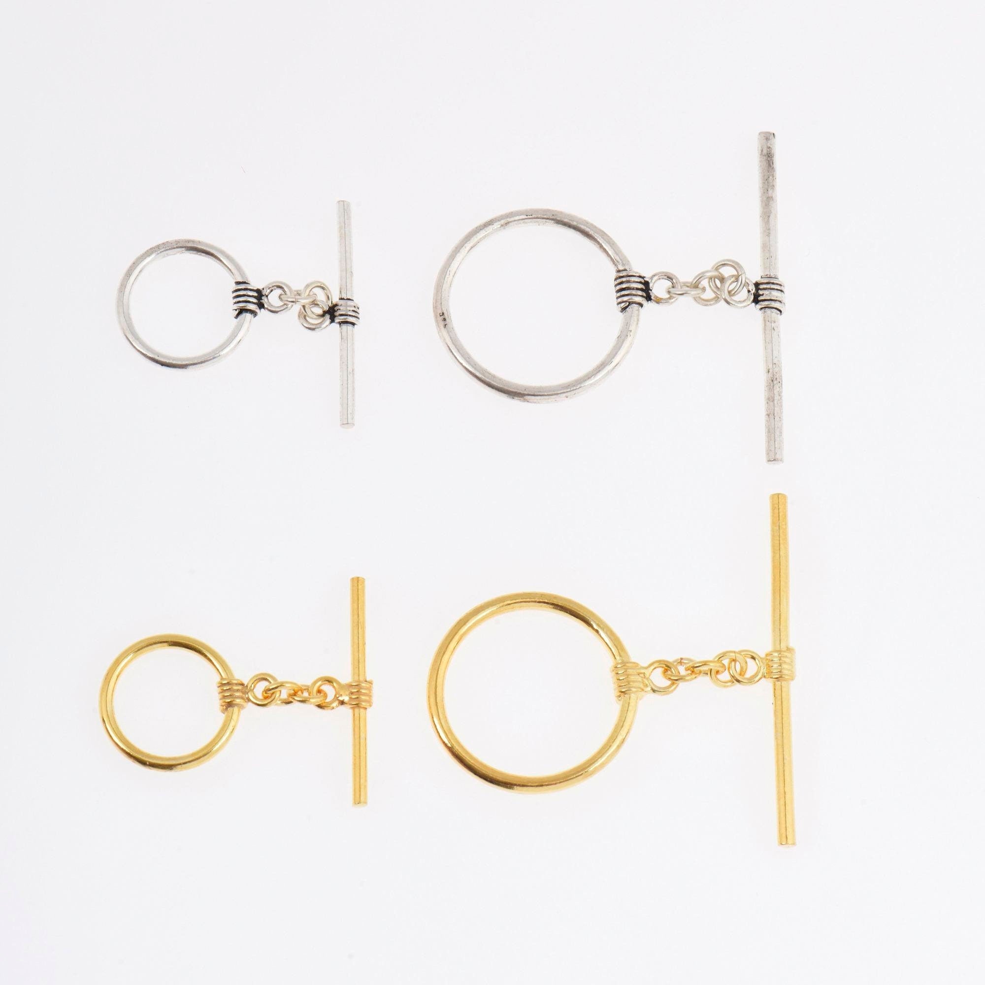 24K Gold Vermeil & 925 Silver Toggle Clasps, Silver Toggle Clasp, Gold Plated Antique Toggle Clasp Set, Jewelry Supply, M/VM60A-B