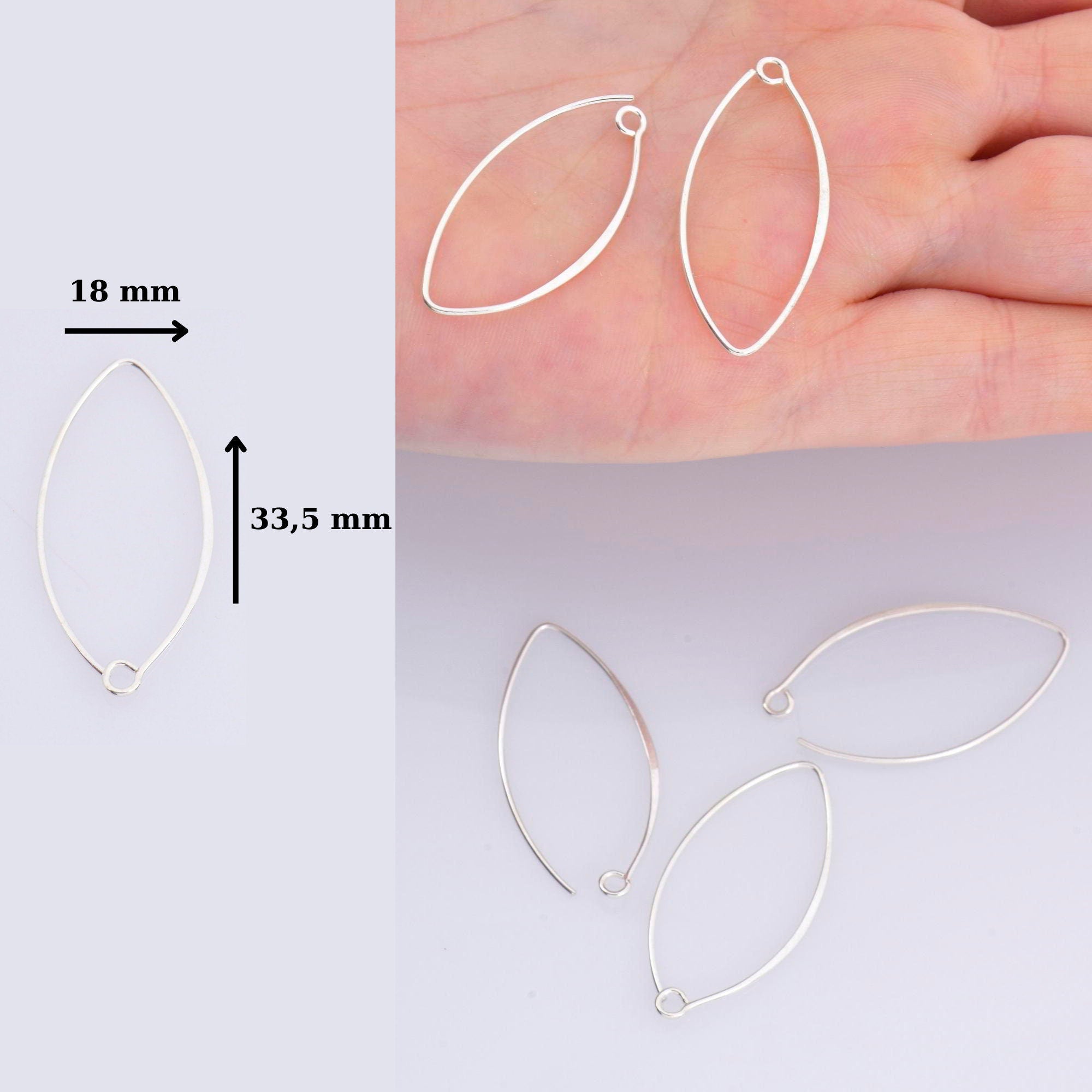 925 Sterling Silver 34 mm V Shape Ear Wires w Open Loop , Earring Hooks , Earring Making Supply, Sterling Silver Findings, M49B