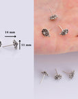 925 Sterling Silver Flower Ear Post, Antique Silver Flower Earring Studs with Loop, Solid Silver Earring Posts, Jewelry Making Findings, M50