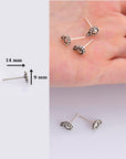 925 Sterling Silver Flower Ear Post, Antique Silver Flower Earring Studs with Loop, Solid Silver Earring Posts, Jewelry Making Findings, M52
