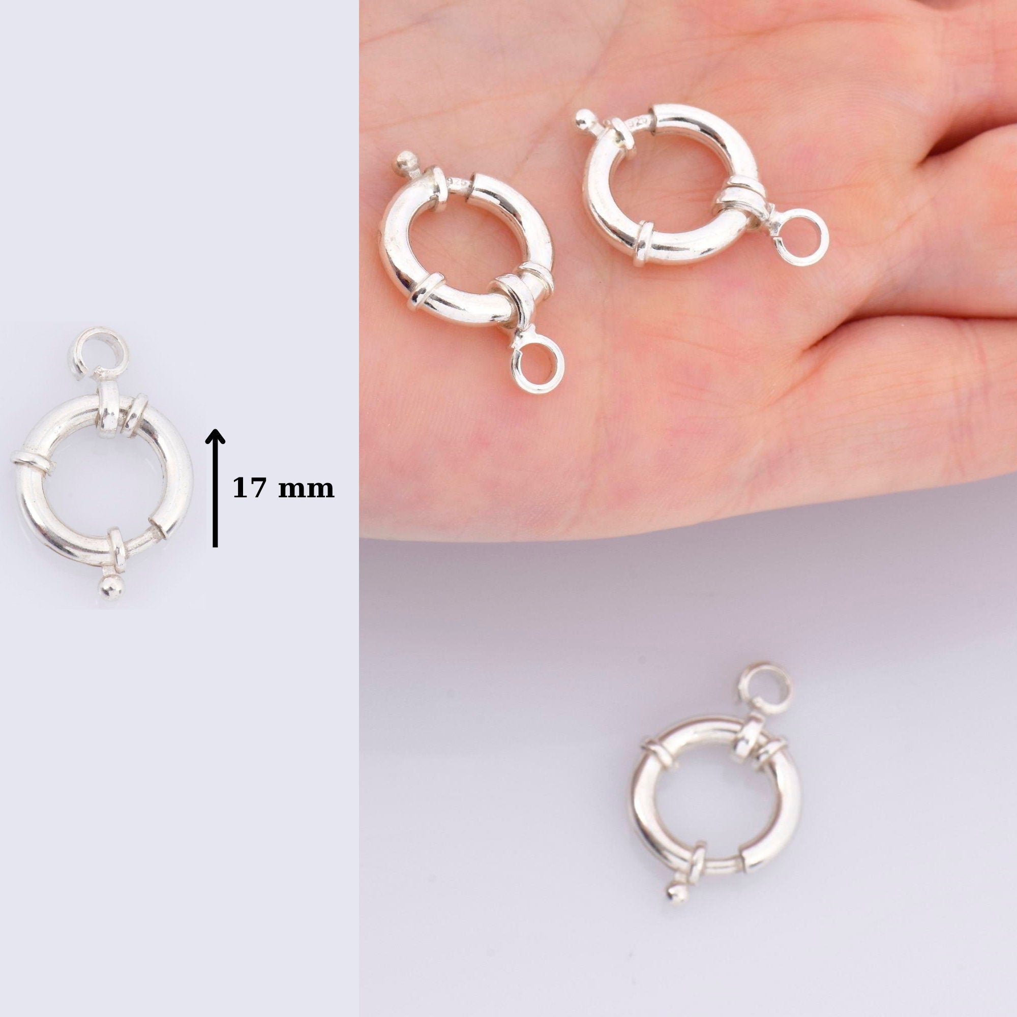 925 Sterling Silver Spring Ring Clasp, Solid Silver Spring Clasps with Open Loop, Silver Trigger Spring Clasp, Jewelry Making Findings, M53C