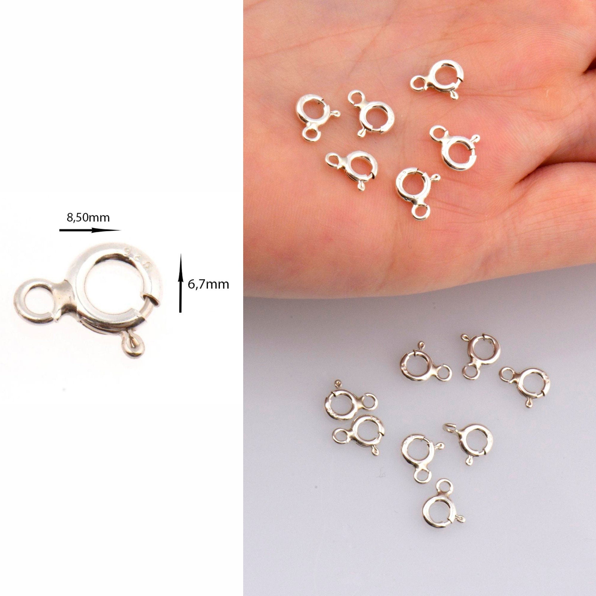 925 Sterling Silver Round Clasps, Solid Silver Round Trigger Clasp, Silver Round Spring Clasp, Jewelry Making Supply, Jewelry Findings, M56A