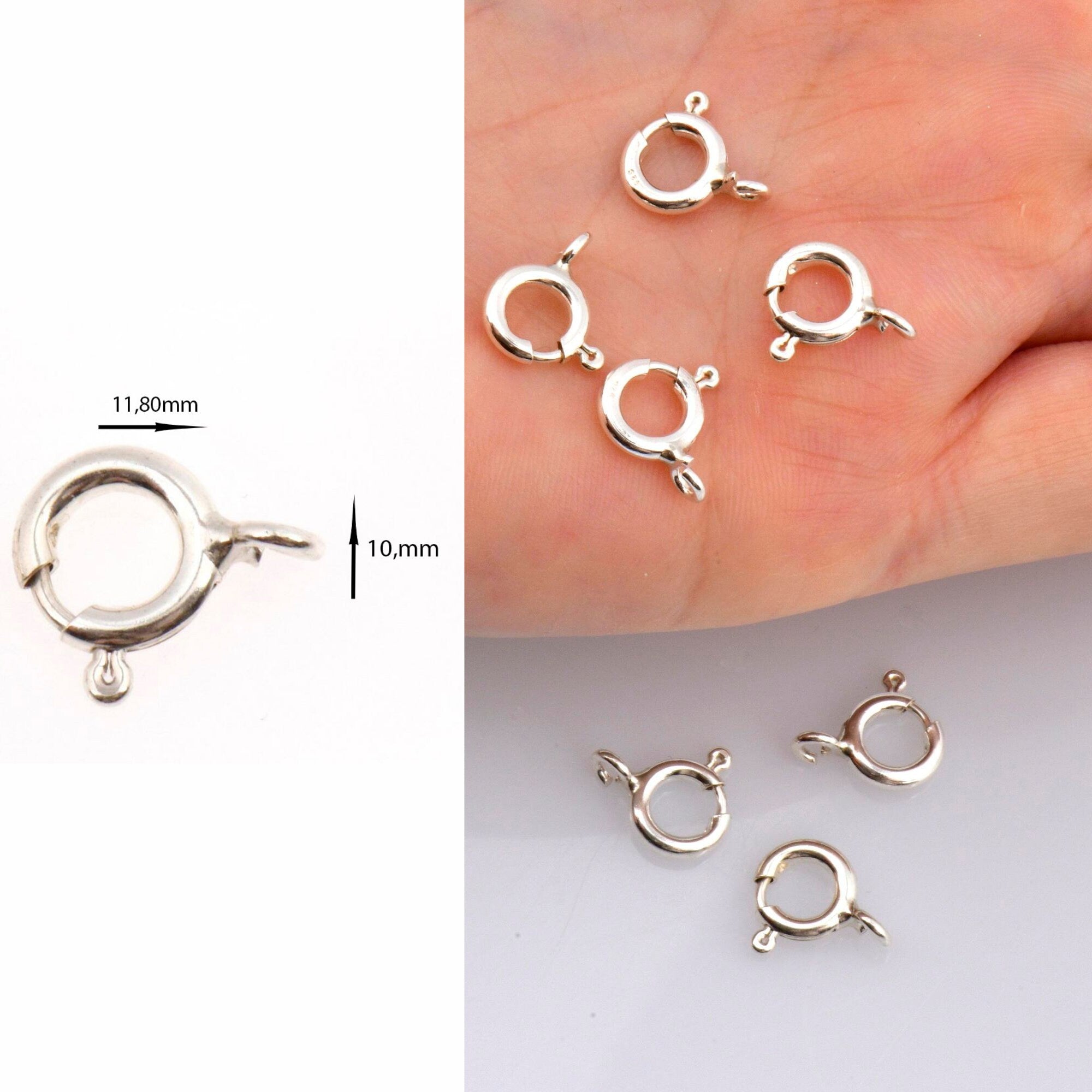 925 Sterling Silver Round Clasps, Solid Silver Round Trigger Clasp, Silver Round Spring Clasp, Jewelry Making Supply, Jewelry Findings, M56D