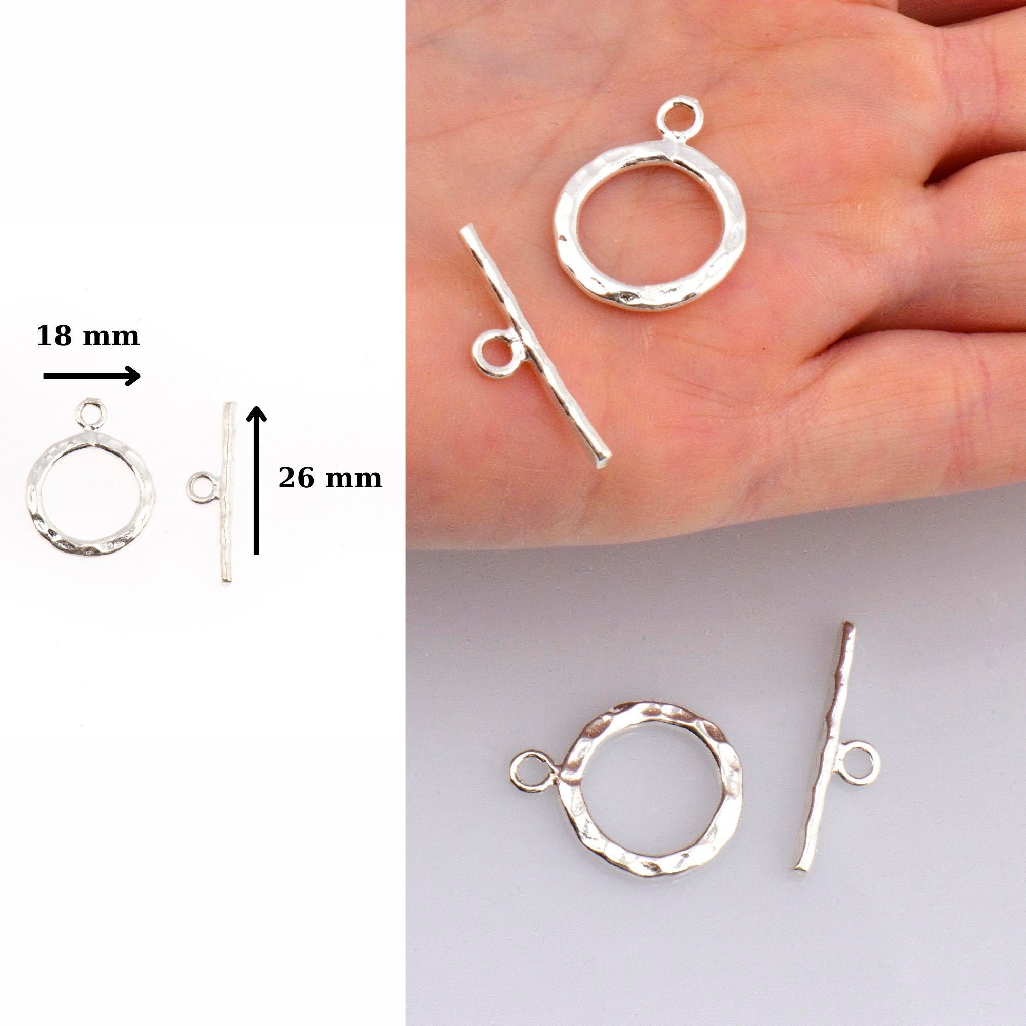 925 Silver Toggle Clasps, Solid Silver Toggle Clasp, Silver Plated Organic Toggle Clasp Set, Jewelry Supply, Jewelry Findings, M57C