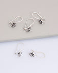 925 Sterling Silver Flower Ear Wires, Solid Silver Earring Hooks, Oxidized Silver Ear Wires, Earrings Making Supply, Jewelry Findings, M44