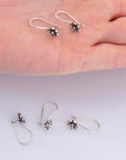 925 Sterling Silver Flower Ear Wires, Solid Silver Earring Hooks, Oxidized Silver Ear Wires, Earrings Making Supply, Jewelry Findings, M44