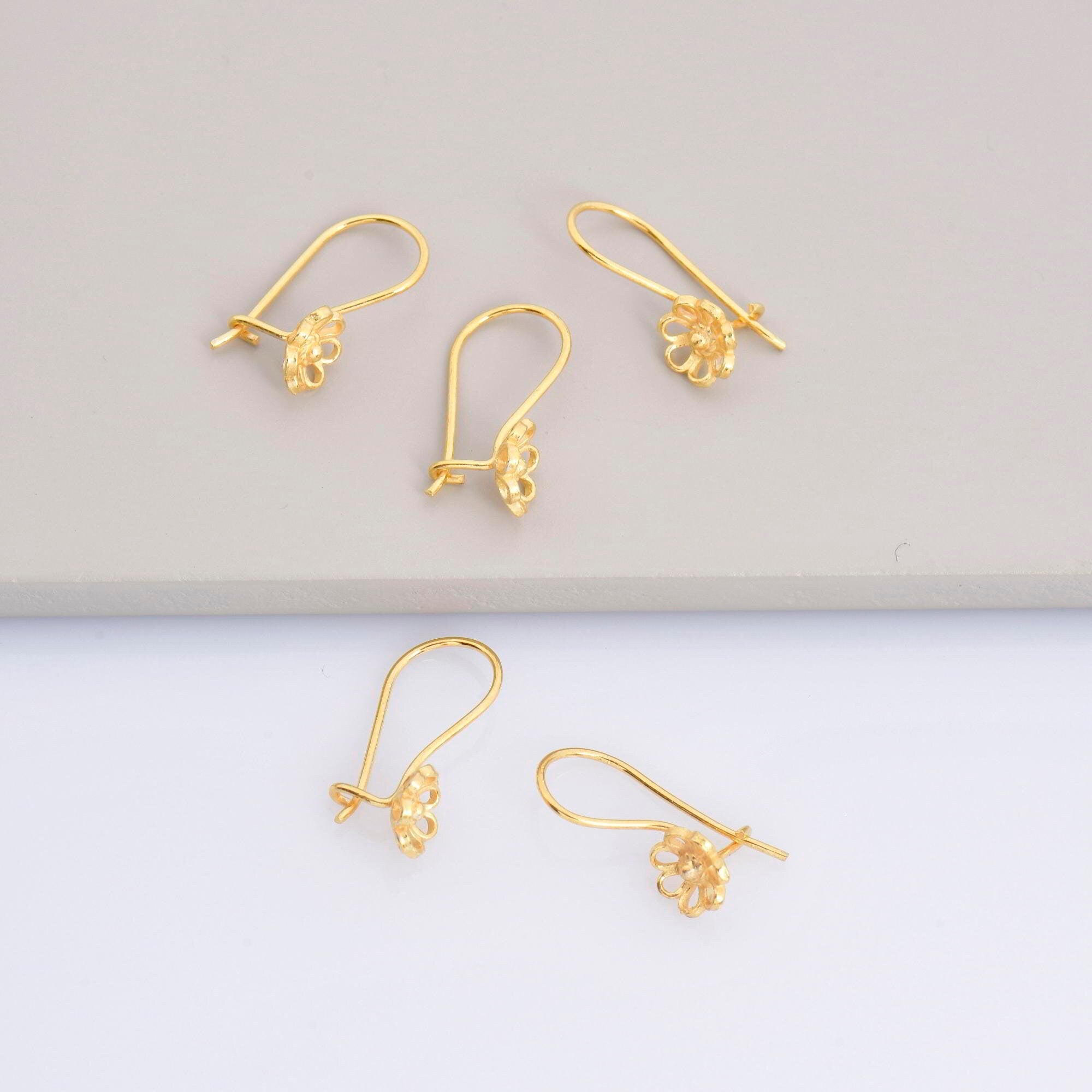 24K Gold Vermeil Flower Ear Wires, 24K Gold Plated Earring Hooks, 925 Silver Ear Wires, Earring Making Supply, Jewelry Making Findings, VM44