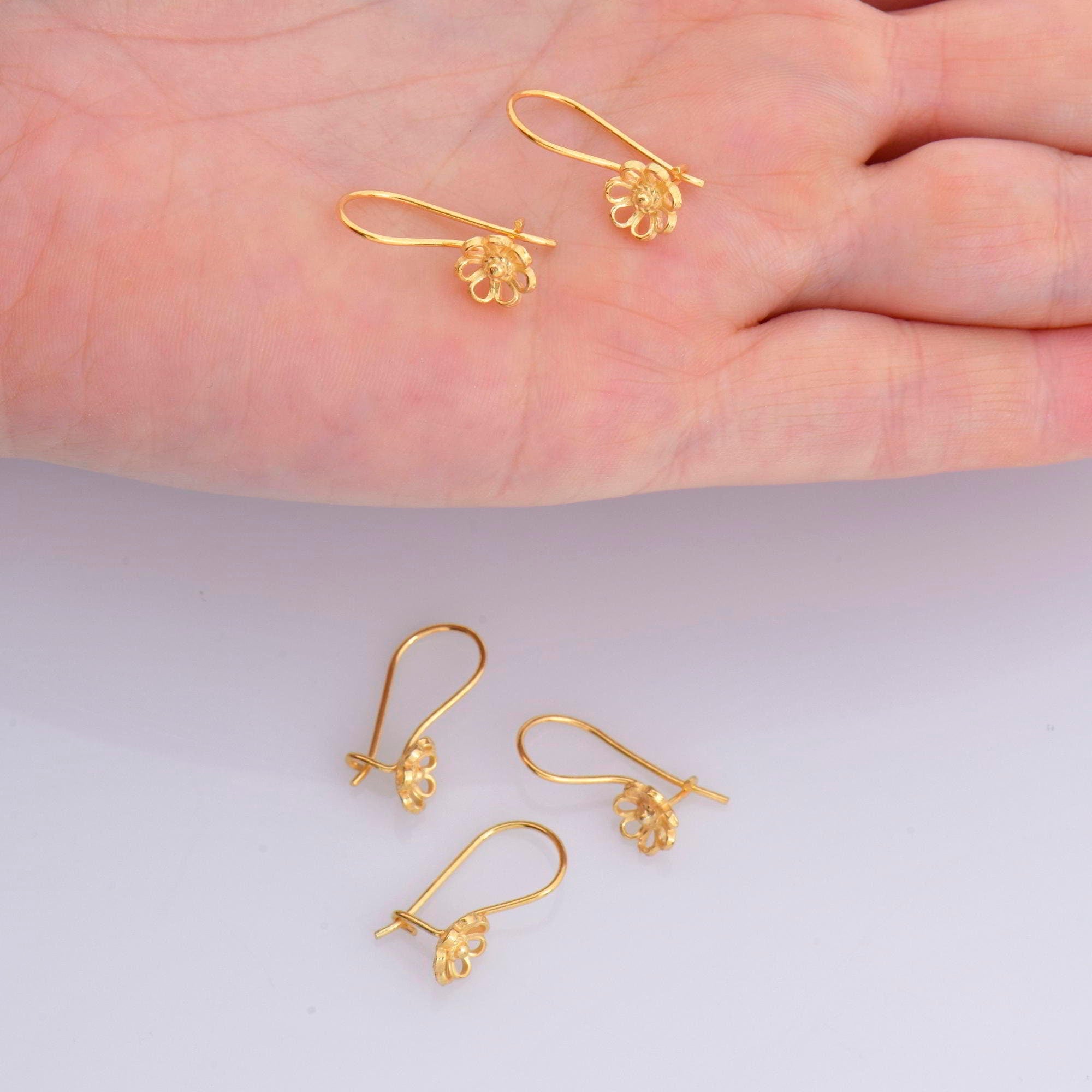 24K Gold Vermeil Flower Ear Wires, 24K Gold Plated Earring Hooks, 925 Silver Ear Wires, Earring Making Supply, Jewelry Making Findings, VM44