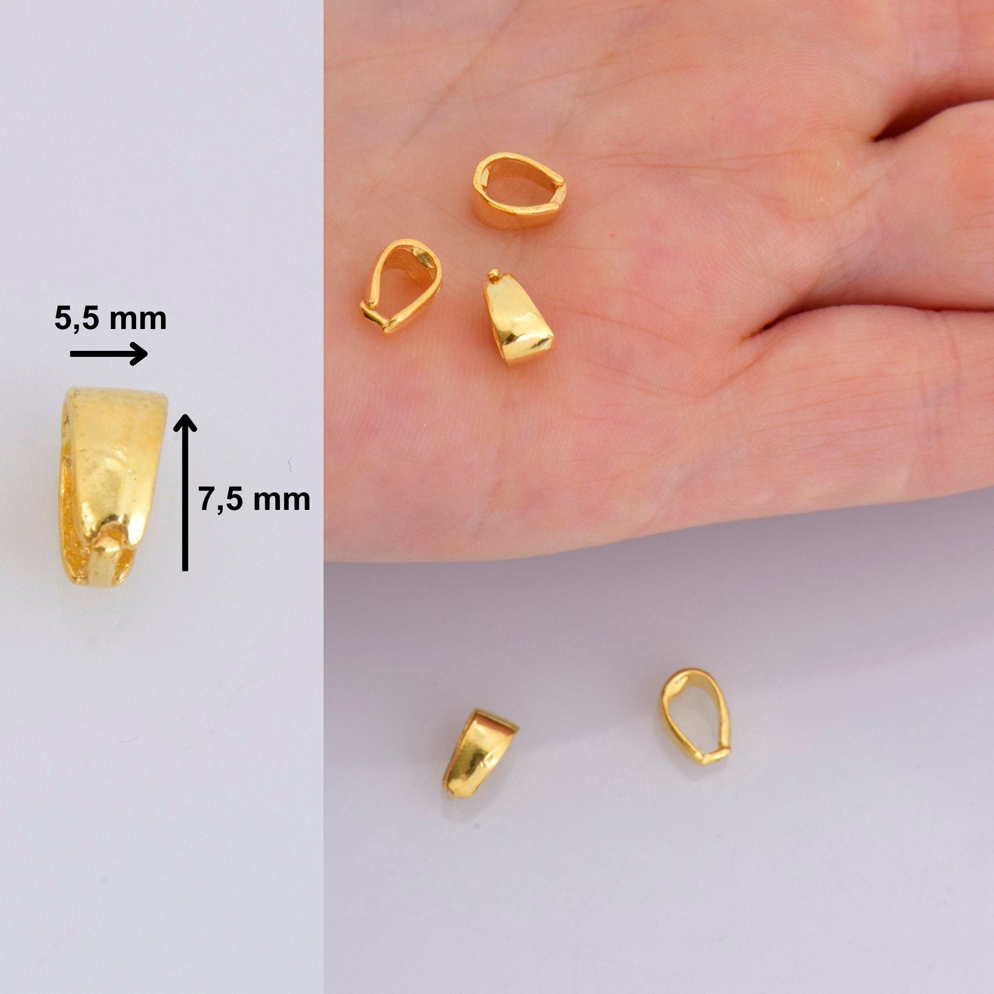 24K Gold Vermeil Simple Bails, Gold Plated Pinch Bails, 925 Solid Silver Plain Bails, Bail Charms, Findings For Jewelry Making, VM32