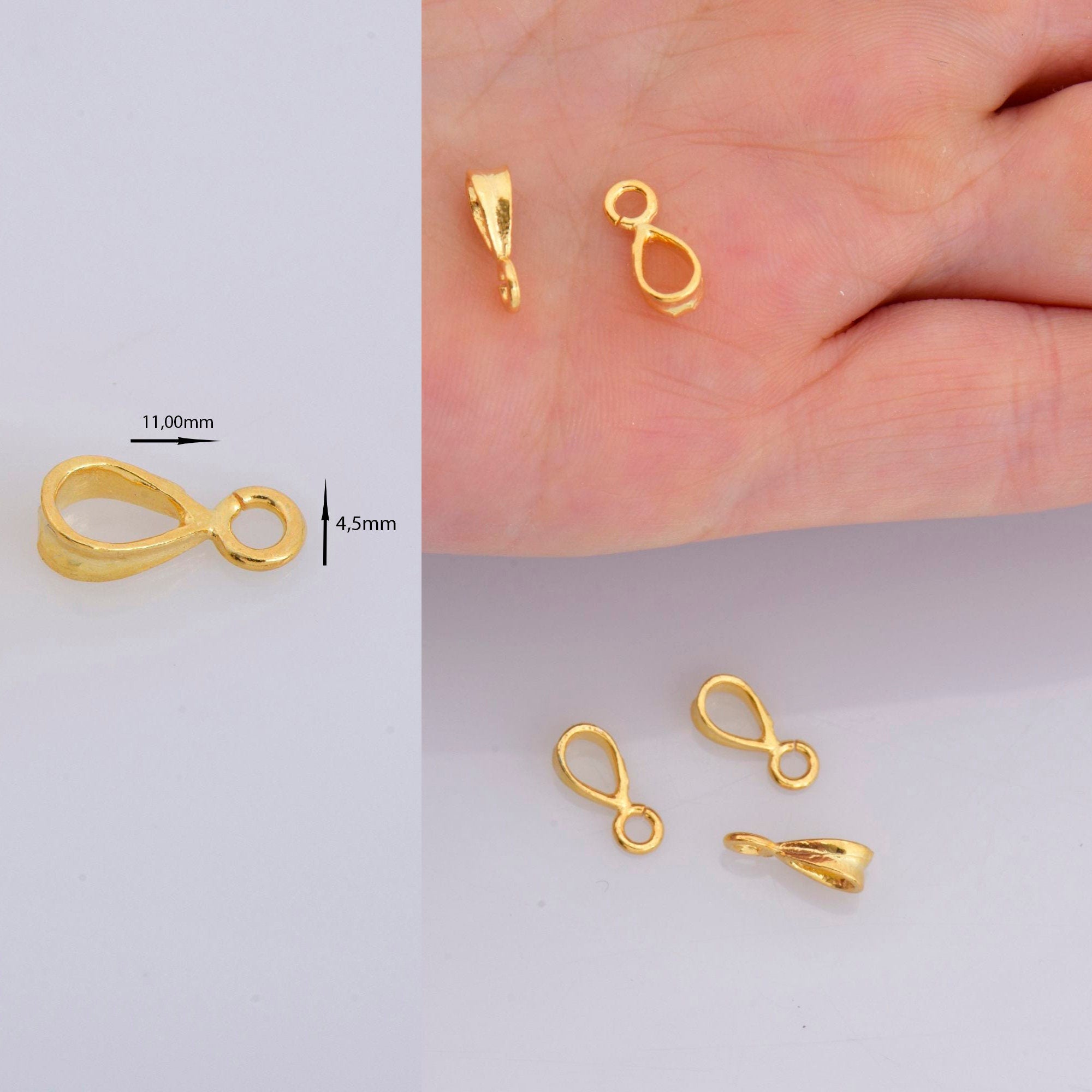 24K Gold Vermeil Bails with Open Loop, Gold Plated Open Loop Bails, 925 Smooth Silver Connector Bails, Bail Charms, Jewelry Findings, VM33