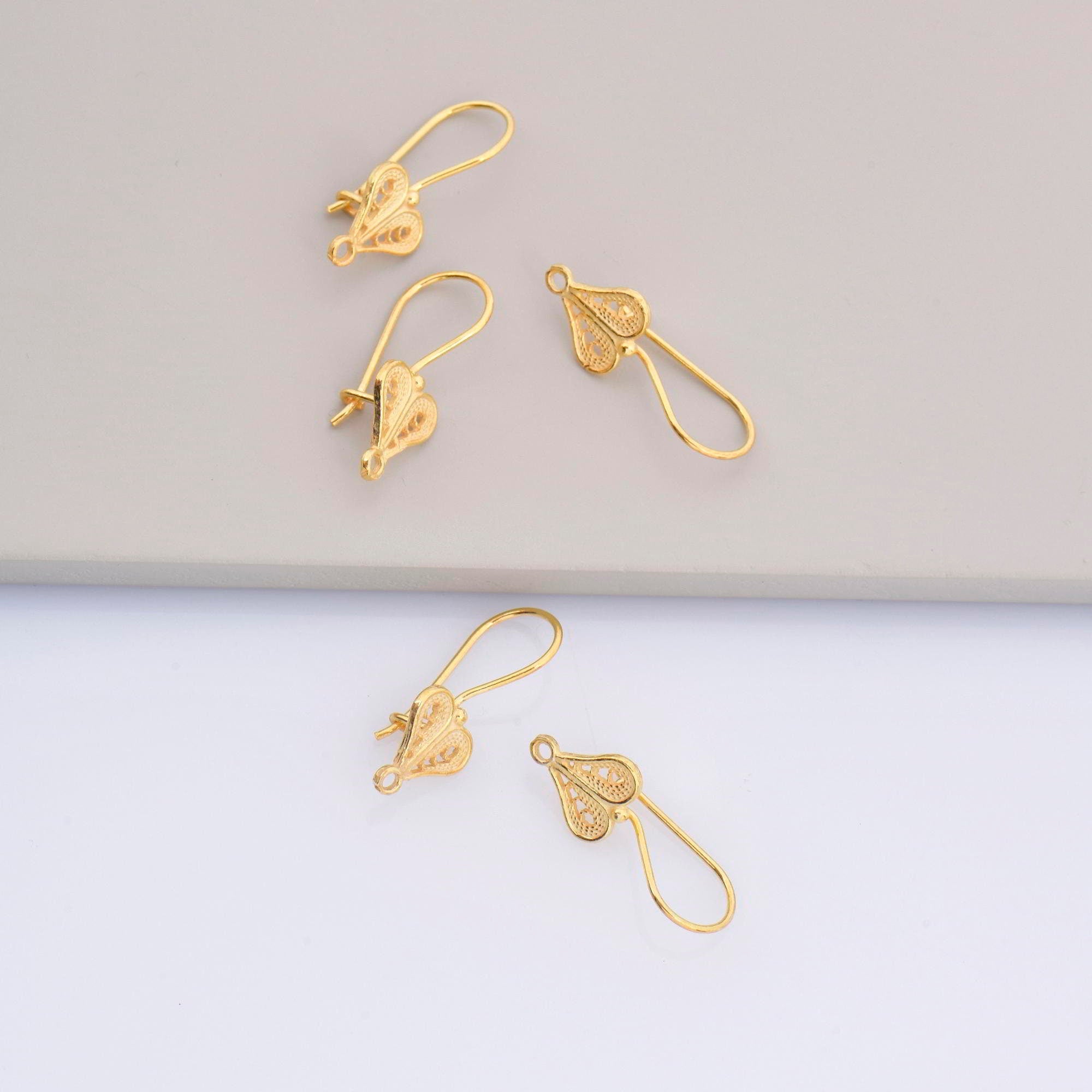 24K Gold Vermeil Heart Shape Ear Wires, 24K Gold Plated Earring Hooks, 925 Silver Ear Wires, Earring Making Supply, Jewelry Findings, VM46
