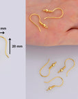 24K Gold Vermeil Ear Wires, 24K Gold Plated Earring Hooks, 925 Silver Ball Ear Wires, Earrings Making Supply, Jewelry Making Findings, VM39