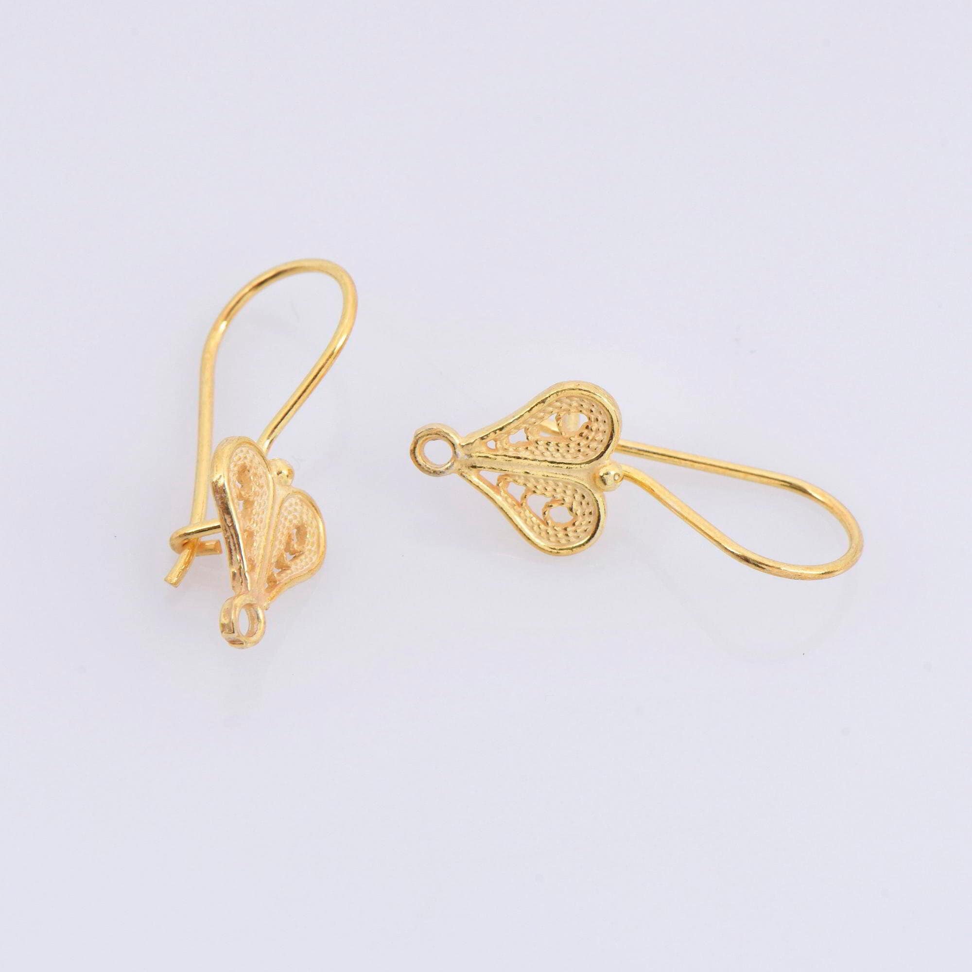 24K Gold Vermeil Heart Shape Ear Wires, 24K Gold Plated Earring Hooks, 925 Silver Ear Wires, Earring Making Supply, Jewelry Findings, VM46