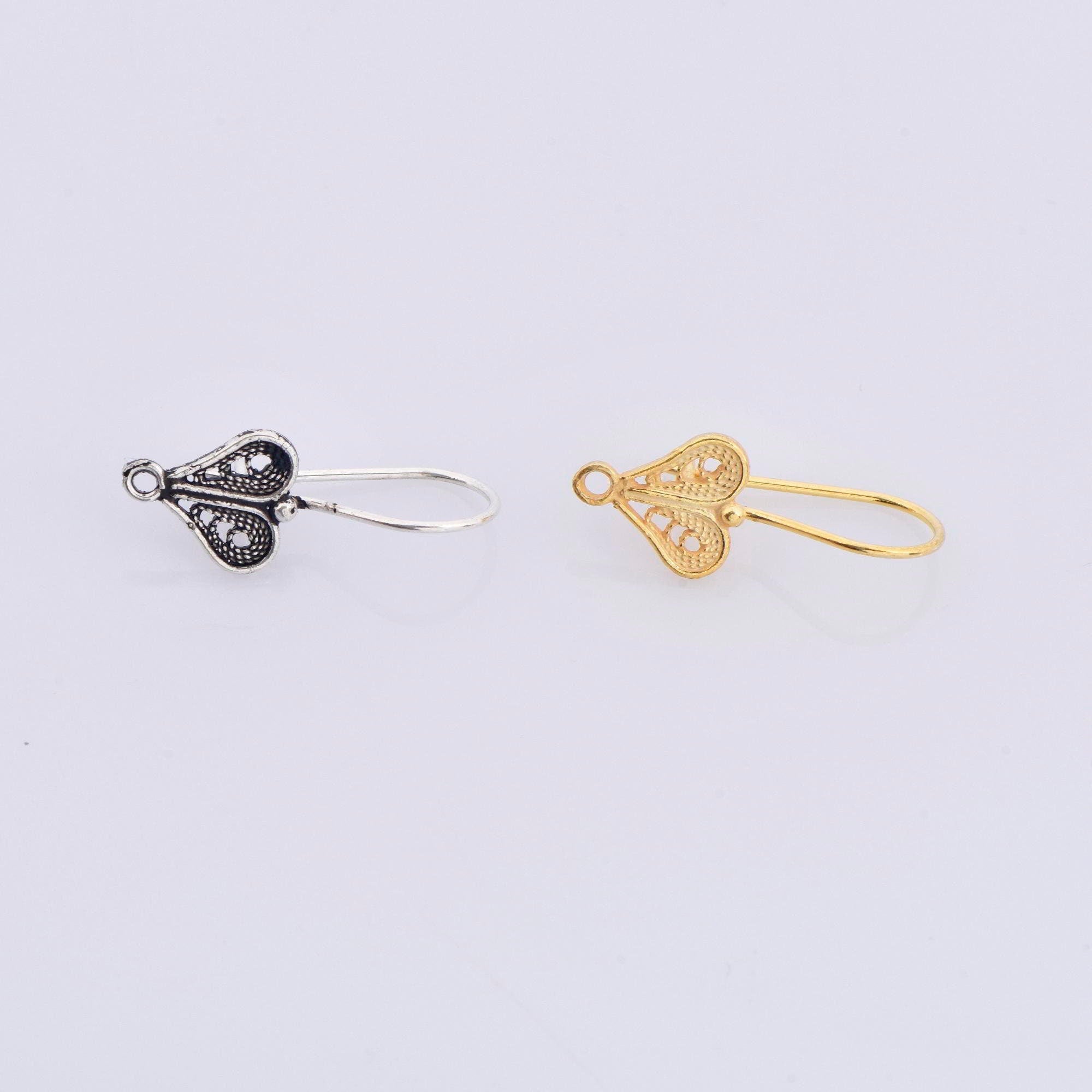 24K Gold Vermeil & 925 Silver Heart Shape Ear Wires, Earring Hooks, Ear Wires, Earrings Making Supply, Jewelry Findings, M46/VM46