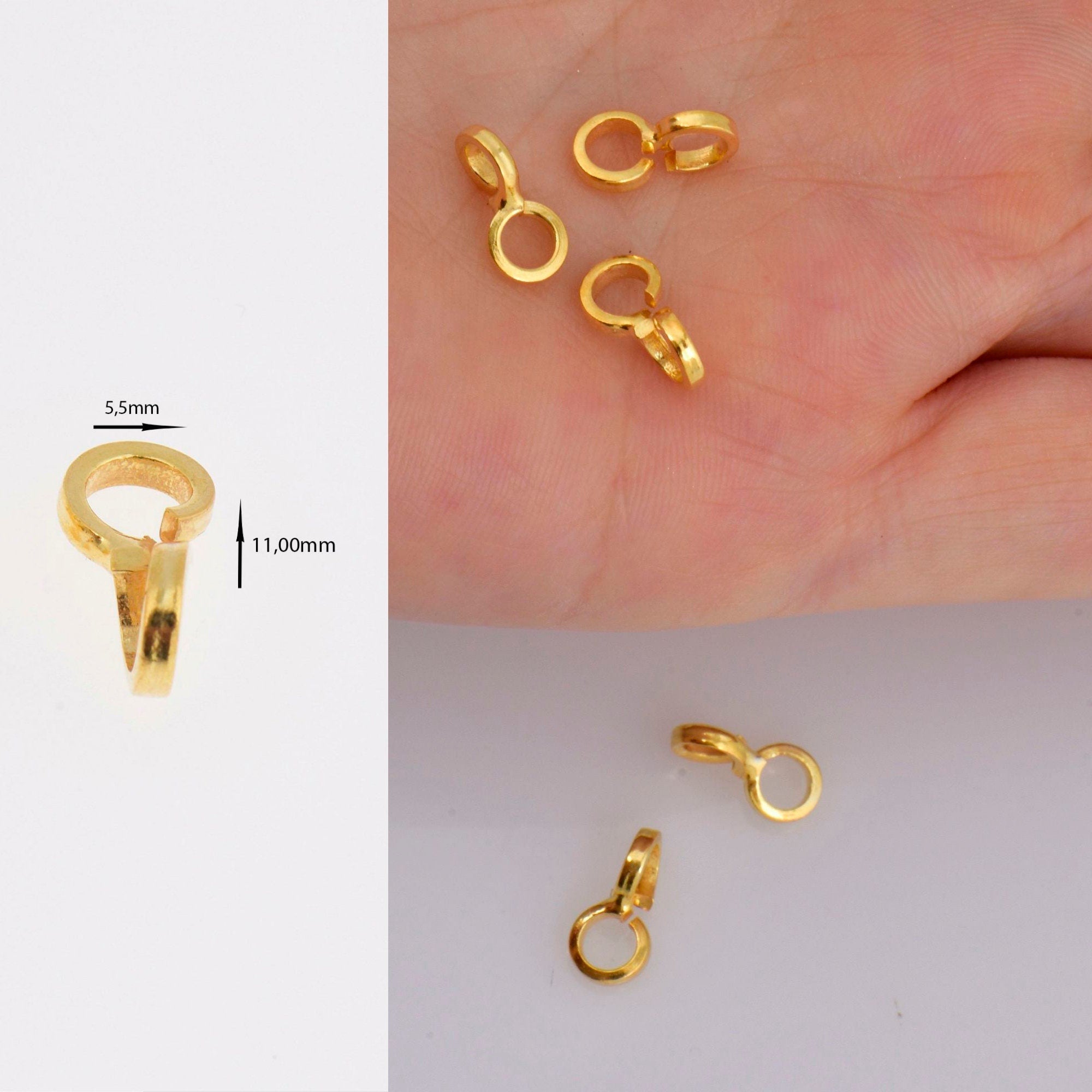 24K Gold Vermeil Bails with Open Loop, Gold Plated Open Loop Bails, 925 Smooth Silver Connector Bails, Bail Charms, Jewelry Findings,VM30A-C
