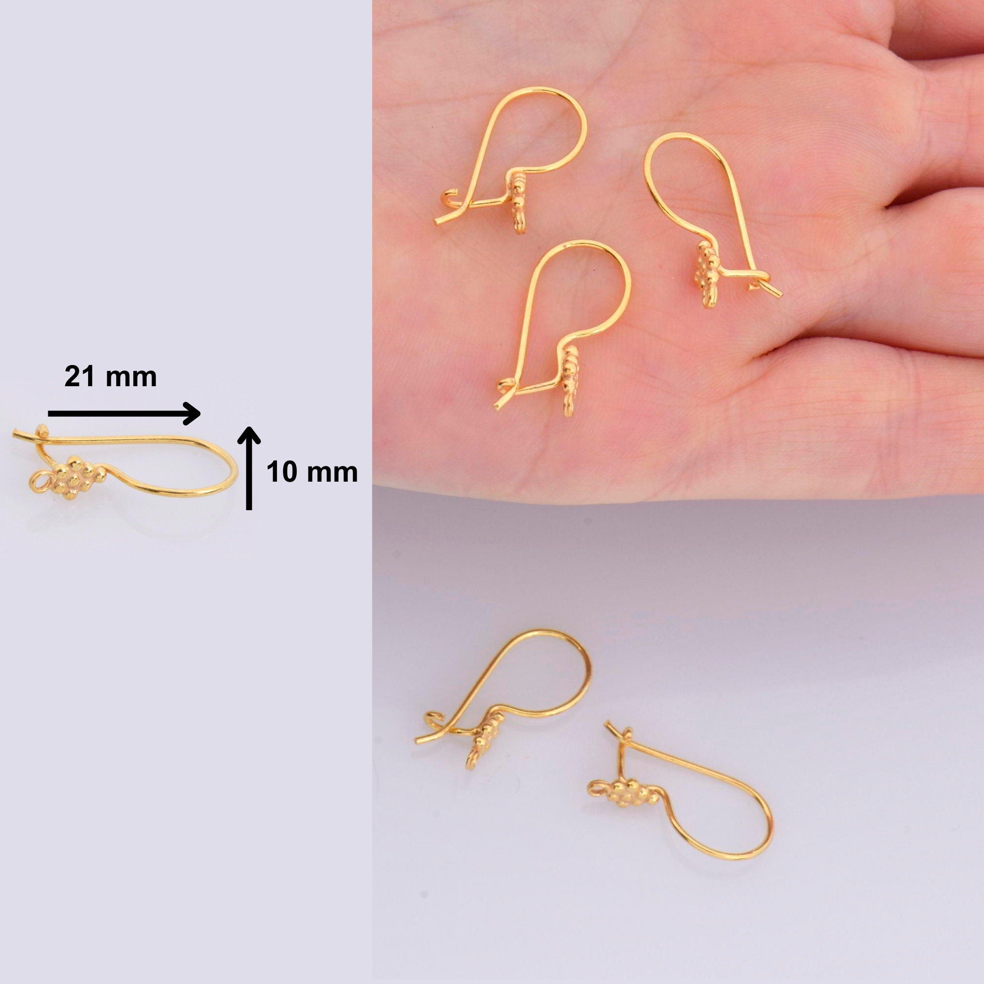 24K Gold Vermeil Flower Ear Wires, 24K Gold Plated Earring Hooks, 925 Silver Ear Wires, Earring Making Supply, Jewelry Making Findings, VM43